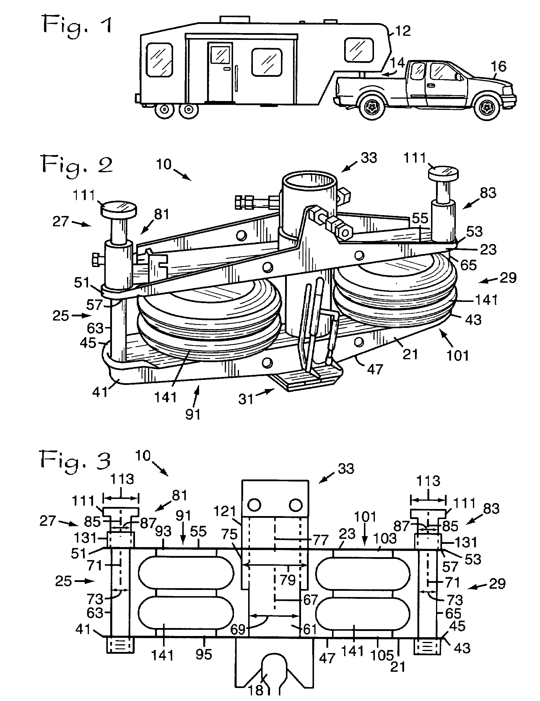 Shock-absorbing adapter for connecting fifth wheel or gooseneck trailer to towing vehicle