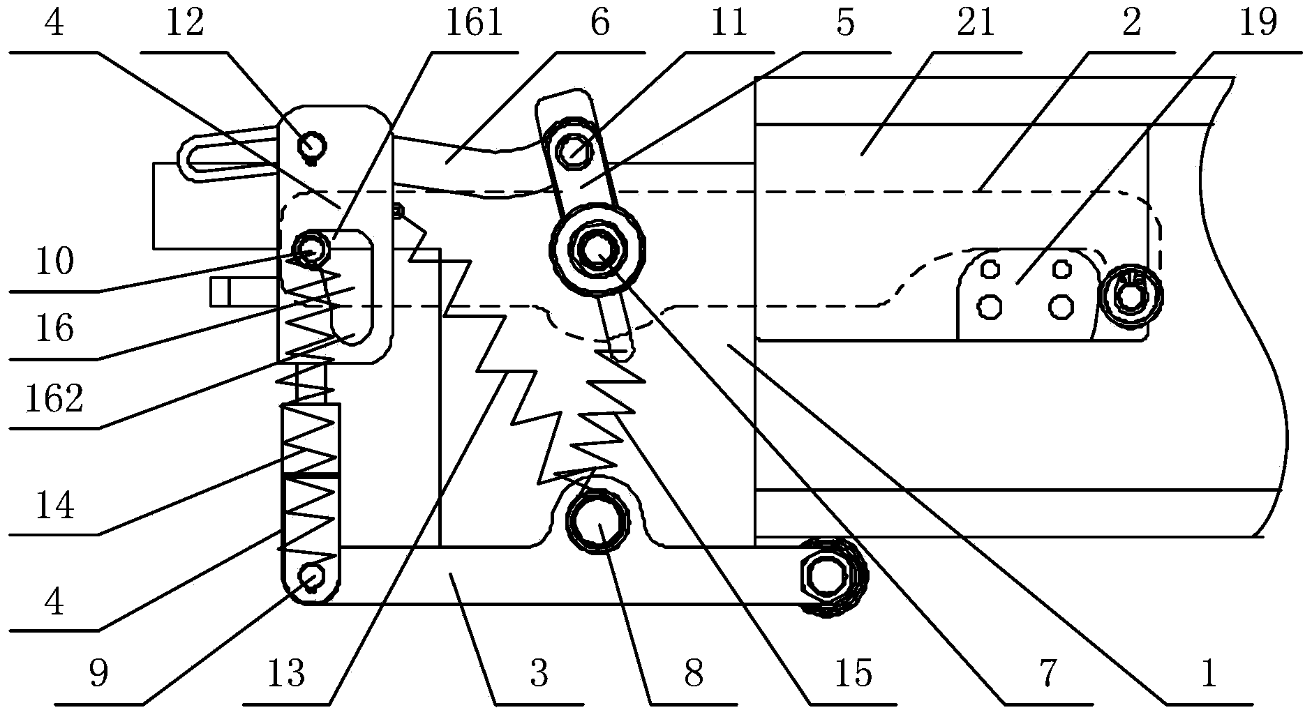 Son-mother trolley doffer six-connecting-rod guiding track abutting connection self-locking mechanism
