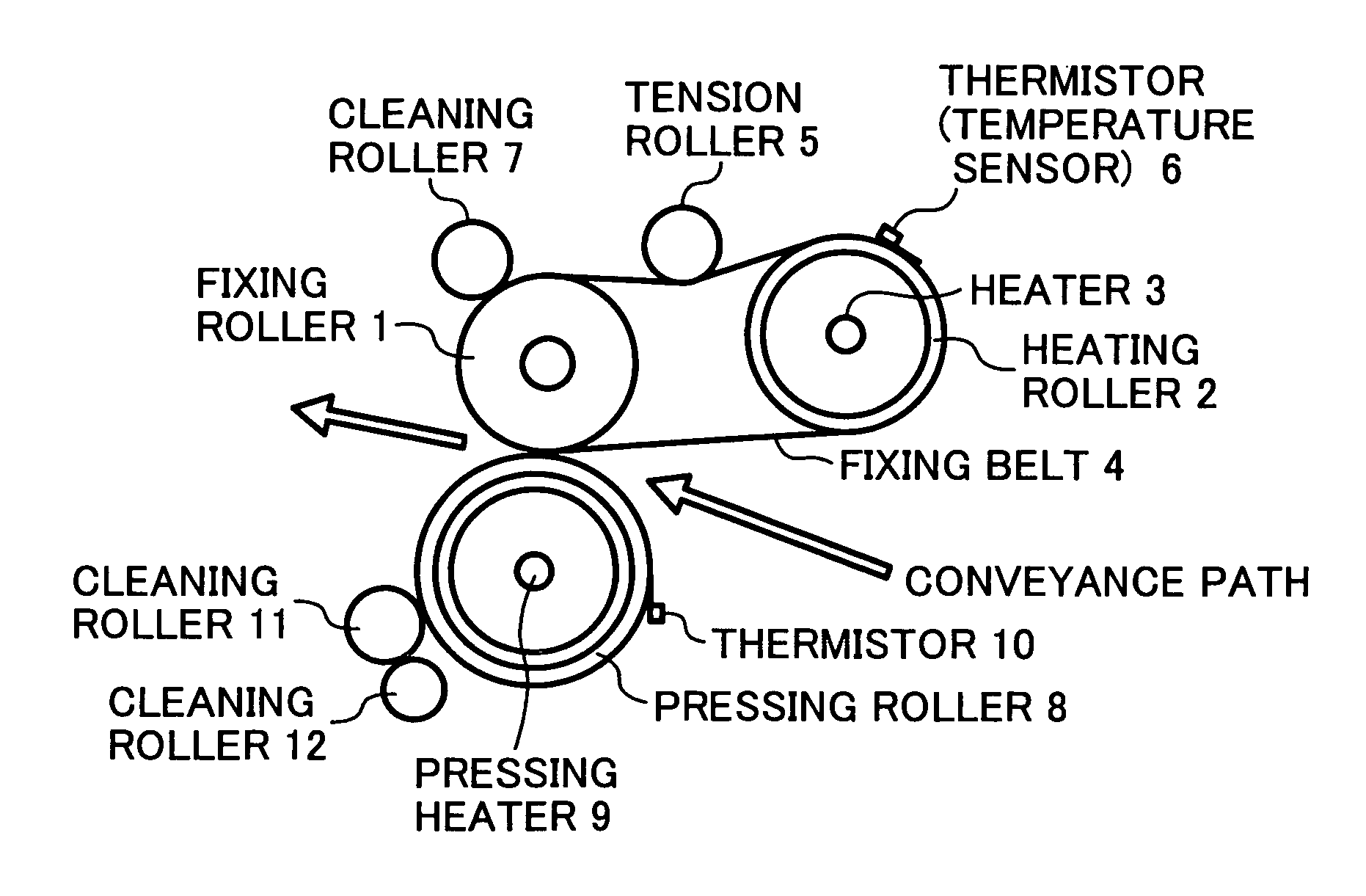 Belt fixing unit with heat-resisting resin base member and image forming toner for use in the fixing unit