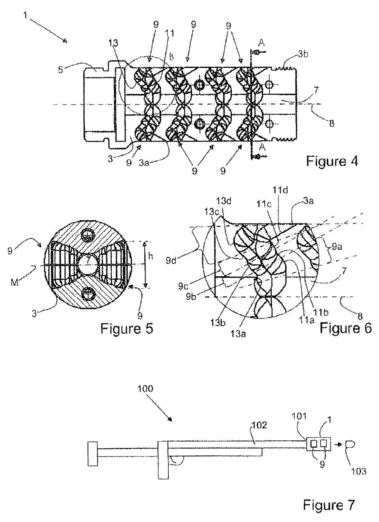 Muzzle device for a projectile-firing device