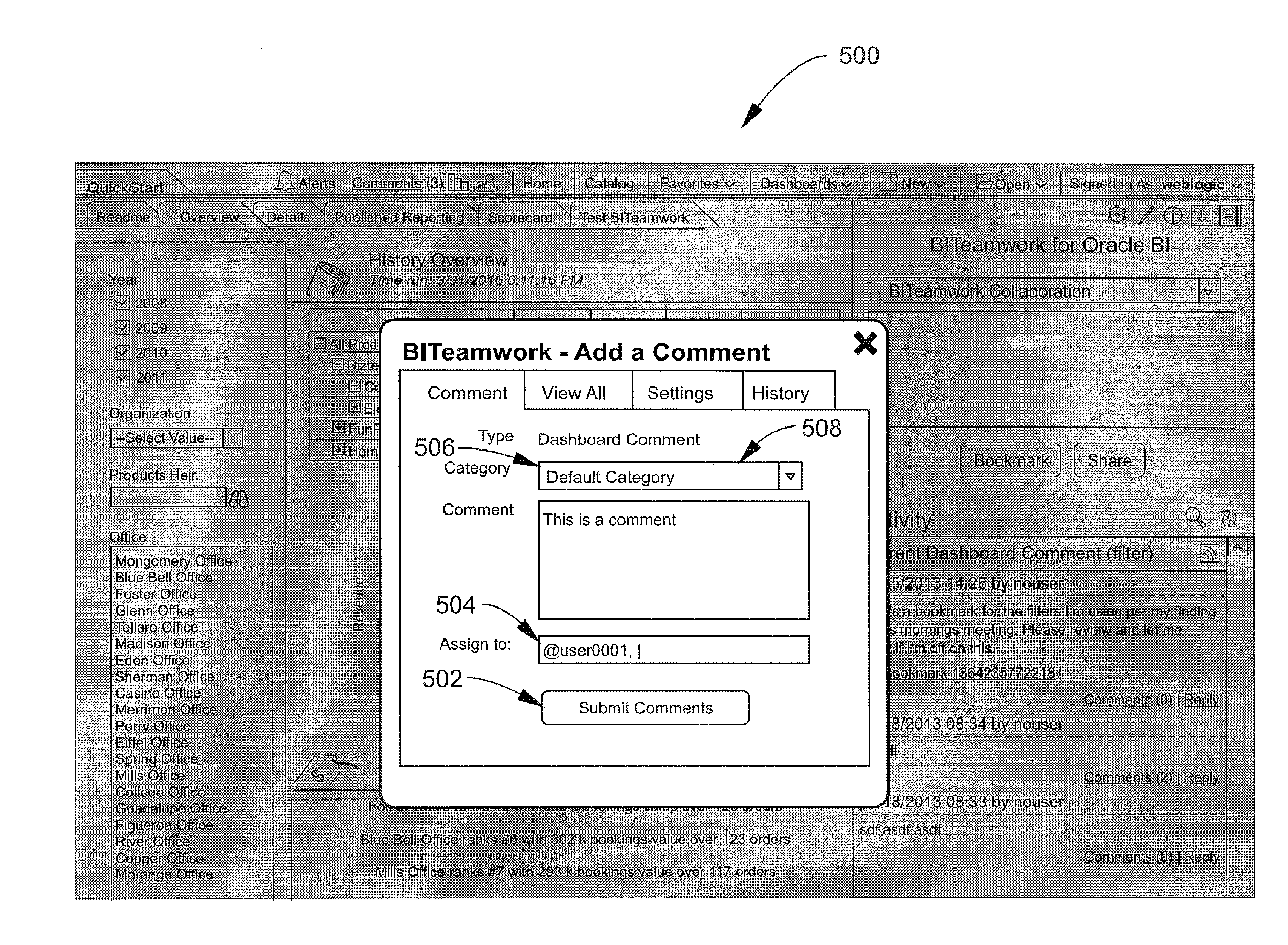 System and method for user collaboration in a business intelligence software tool