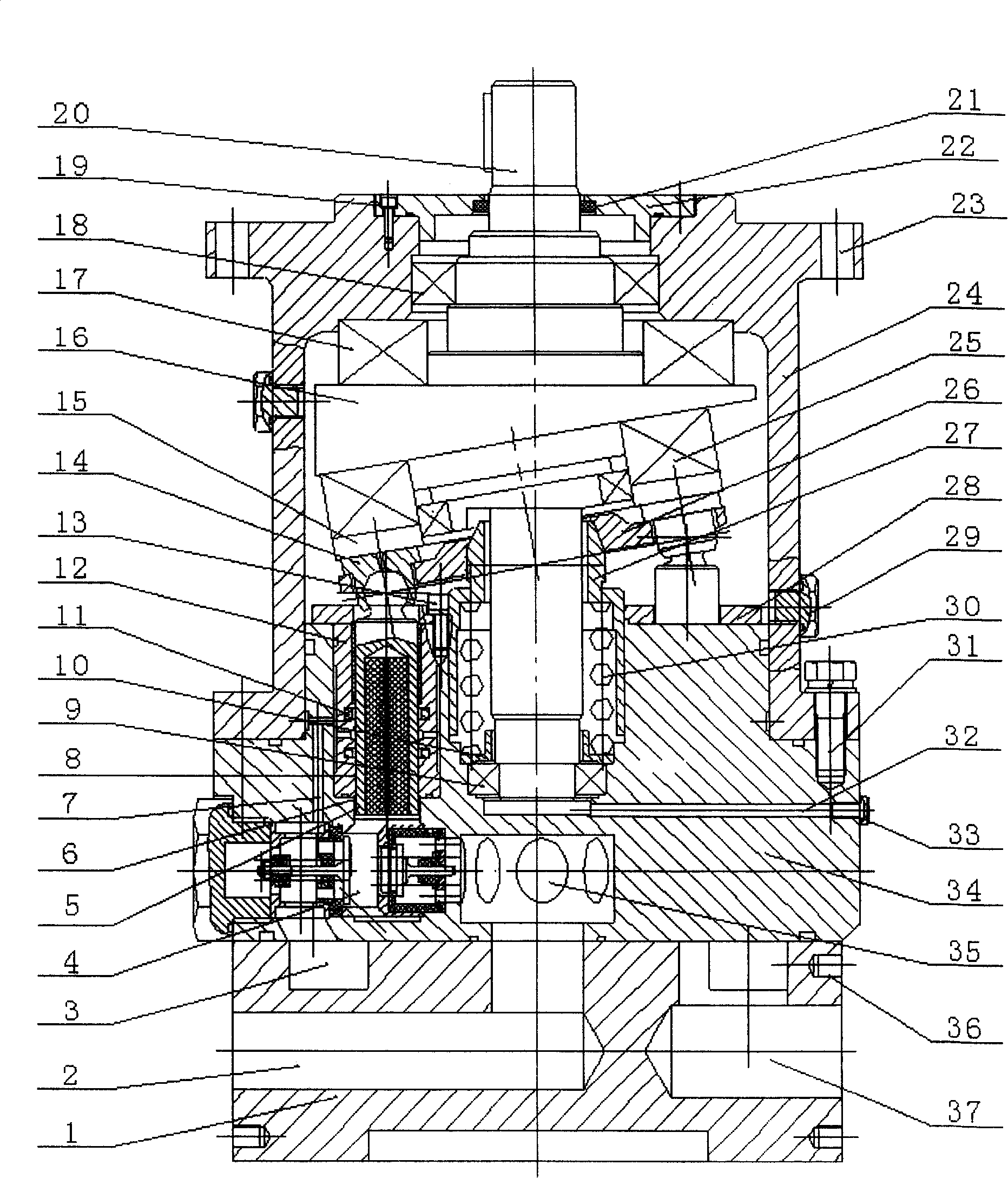 Radial valve orificing axial hydraulic pressure plunger pump