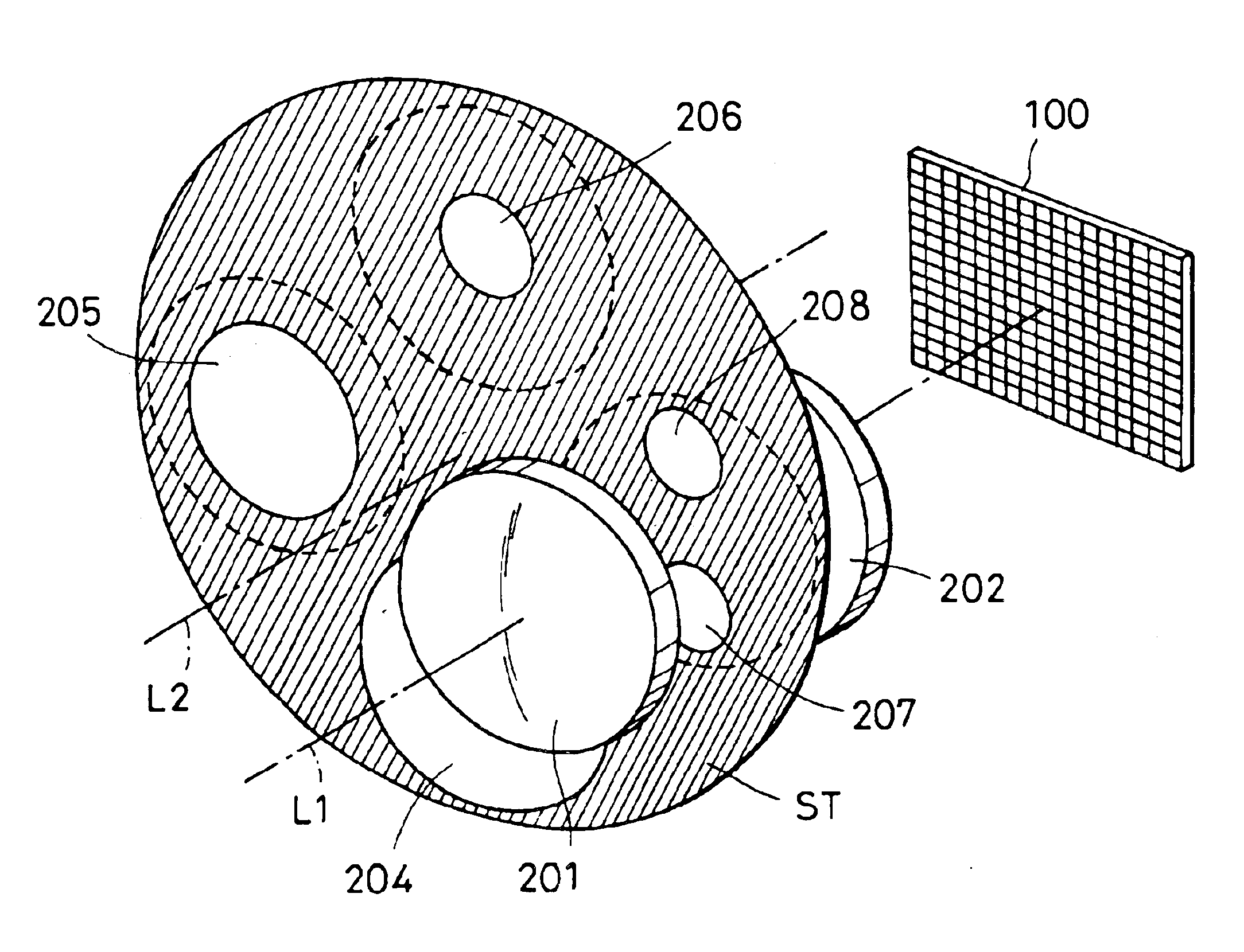Focus detecting device with photoelectric conversion portion having microlens and with light blocking portion having first and second openings