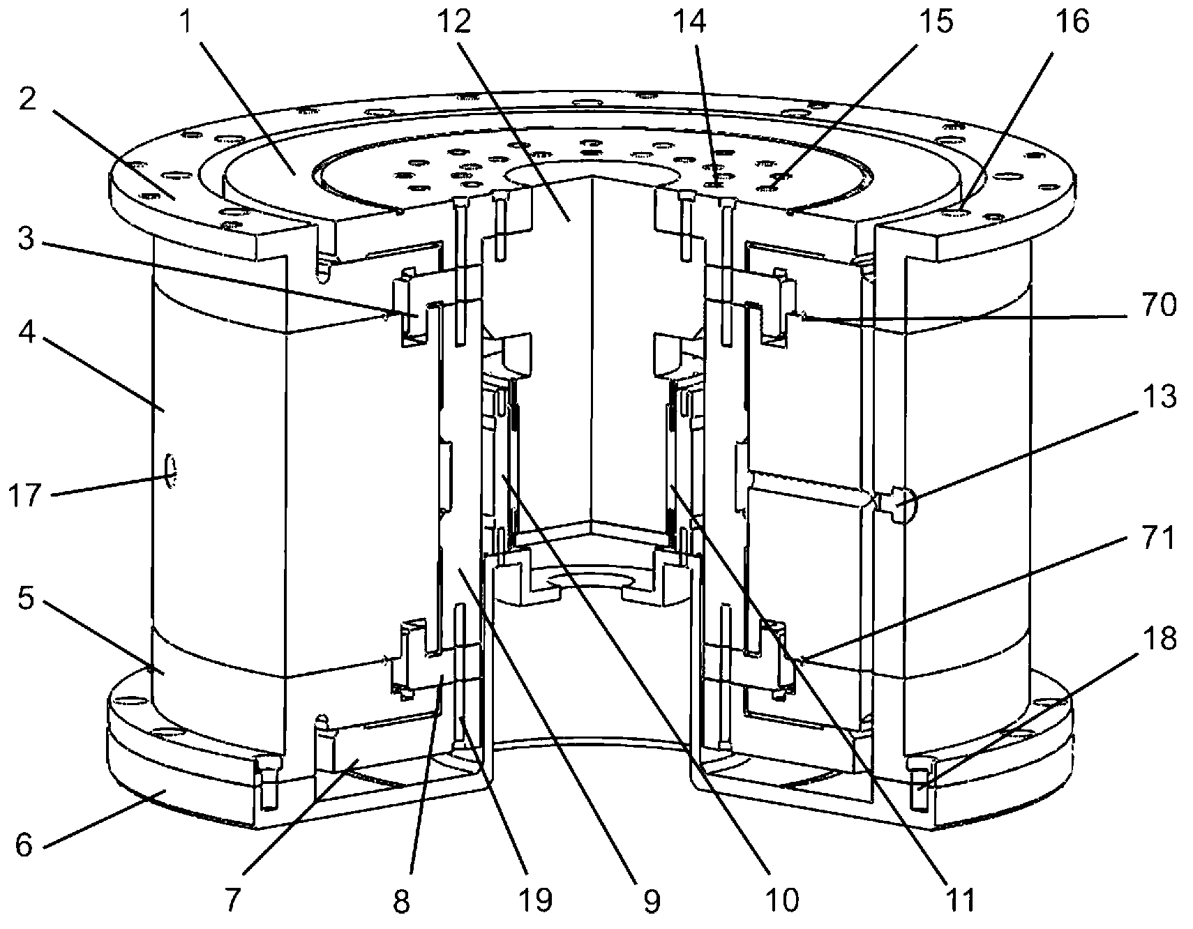 Large-scale surface throttling self-compensating ultra-precise liquid change table