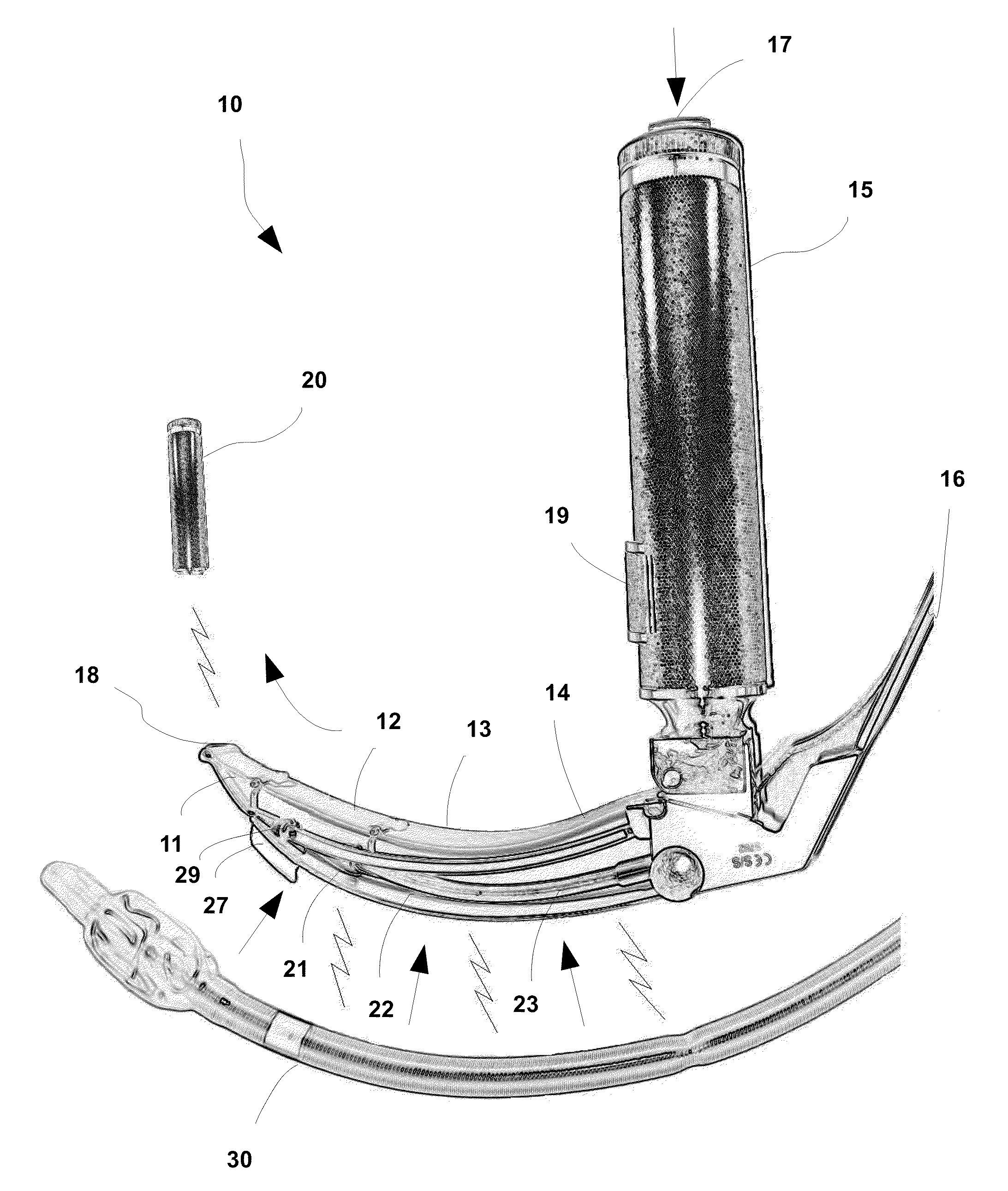 Laryngoscope, comprising a set of magnetic elements