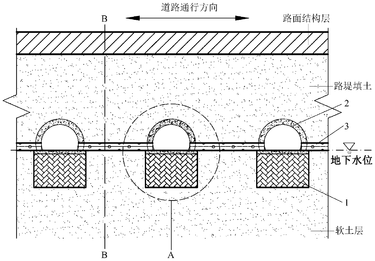 Treatment structure of high-water-level soft soil bridgehead roadbed and construction method