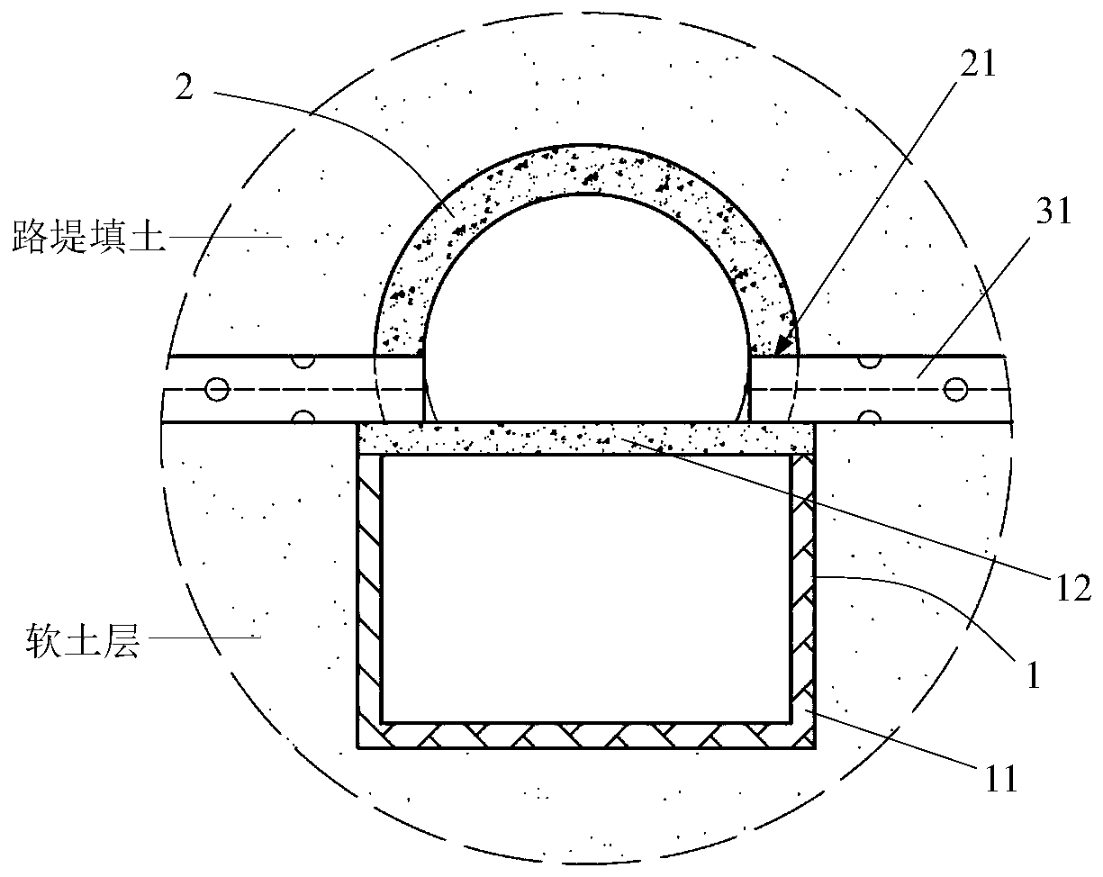 Treatment structure of high-water-level soft soil bridgehead roadbed and construction method