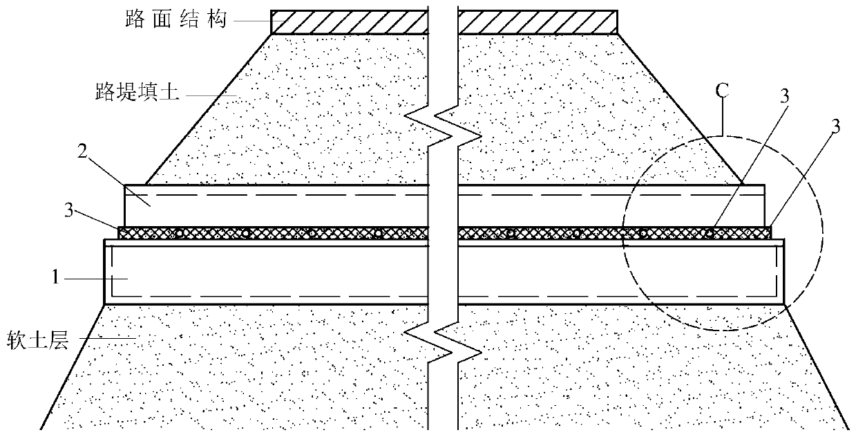 Treatment structure of high-water-level soft soil bridgehead roadbed and construction method