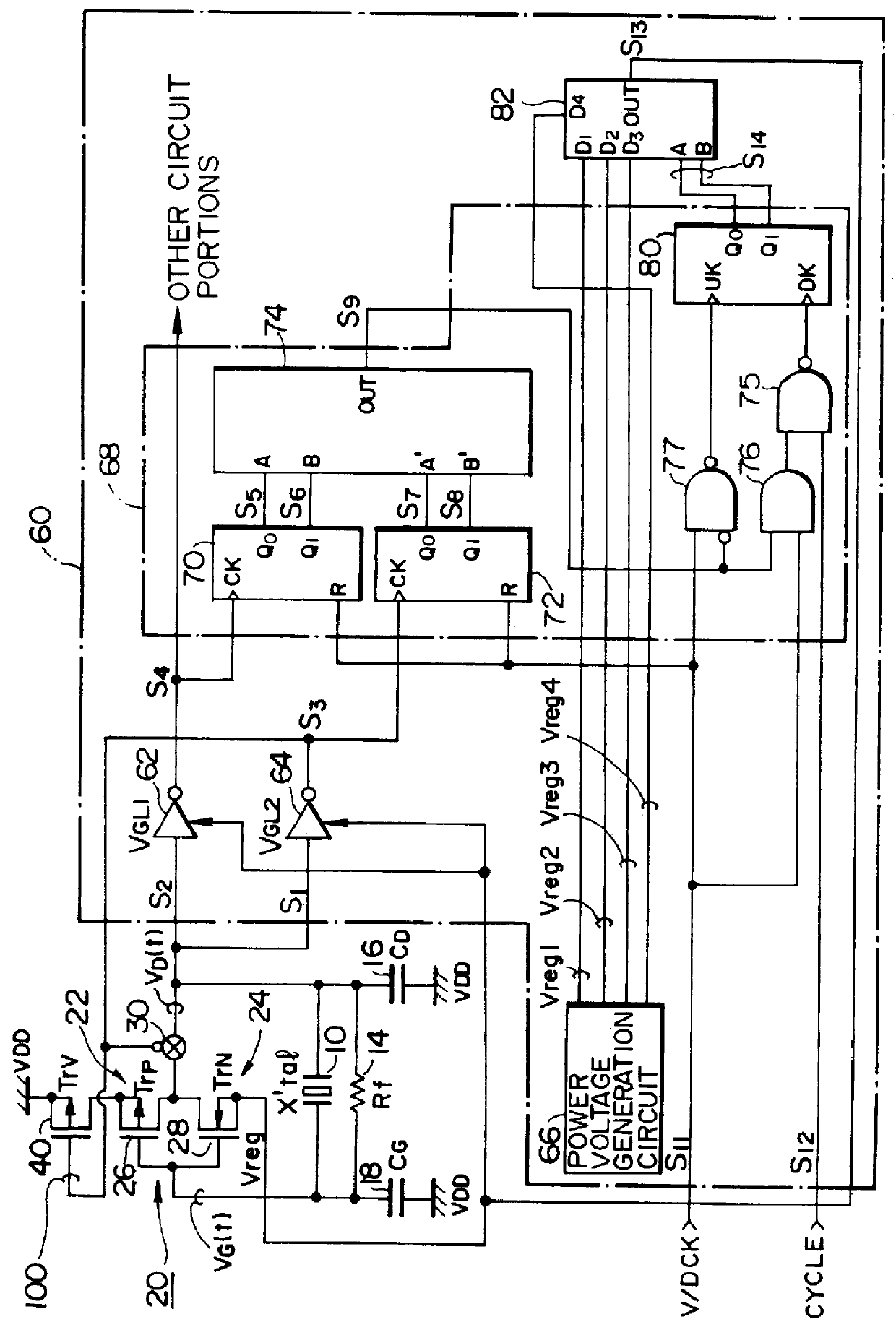 Oscillator circuit supplied with optimal power voltage according to oscillator output