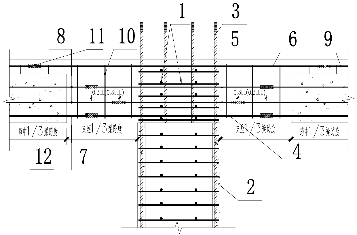 Prefabricated hollow column and superposed beam connecting structure and construction method