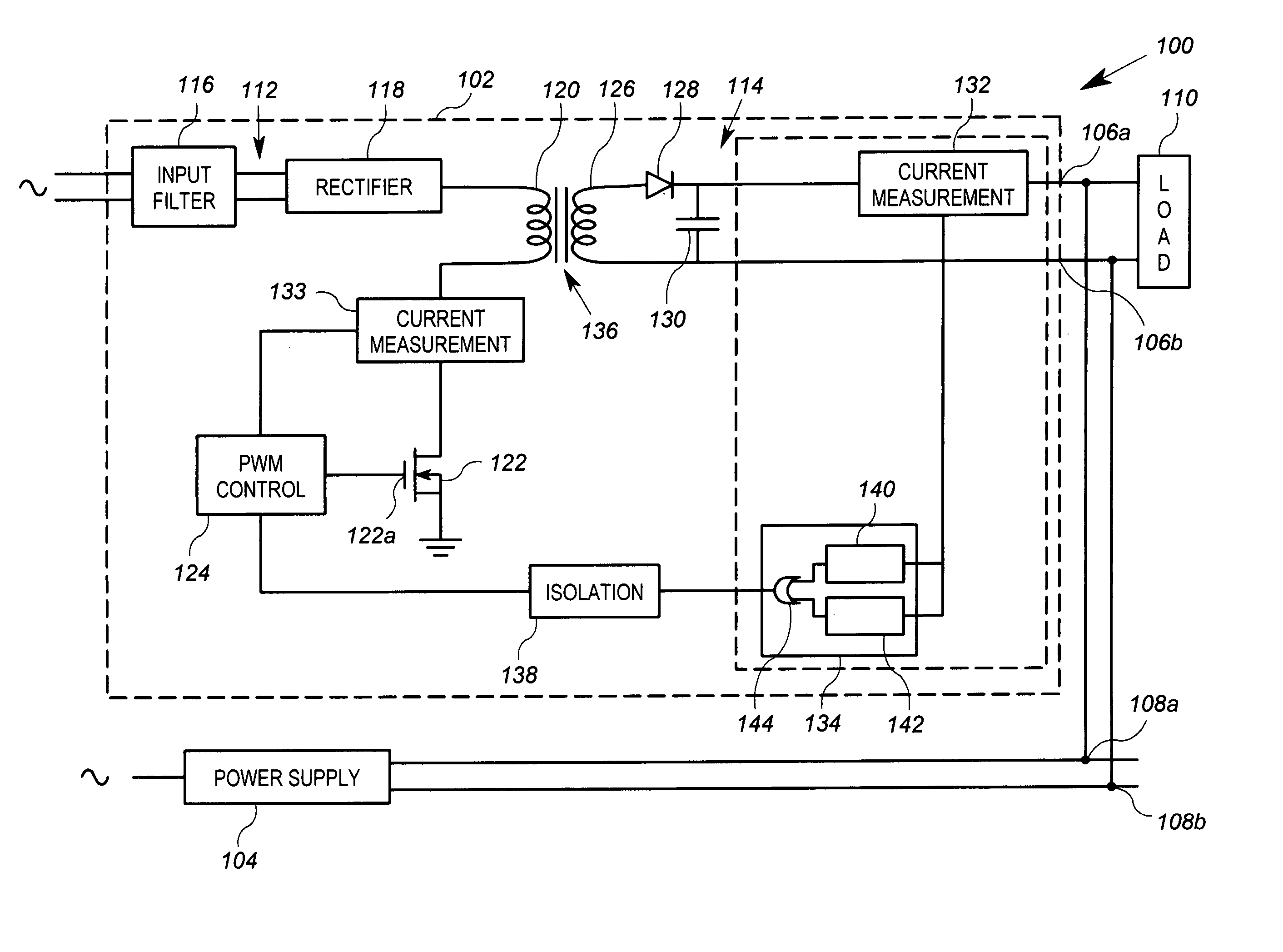 Switching power supply having dual current feedback