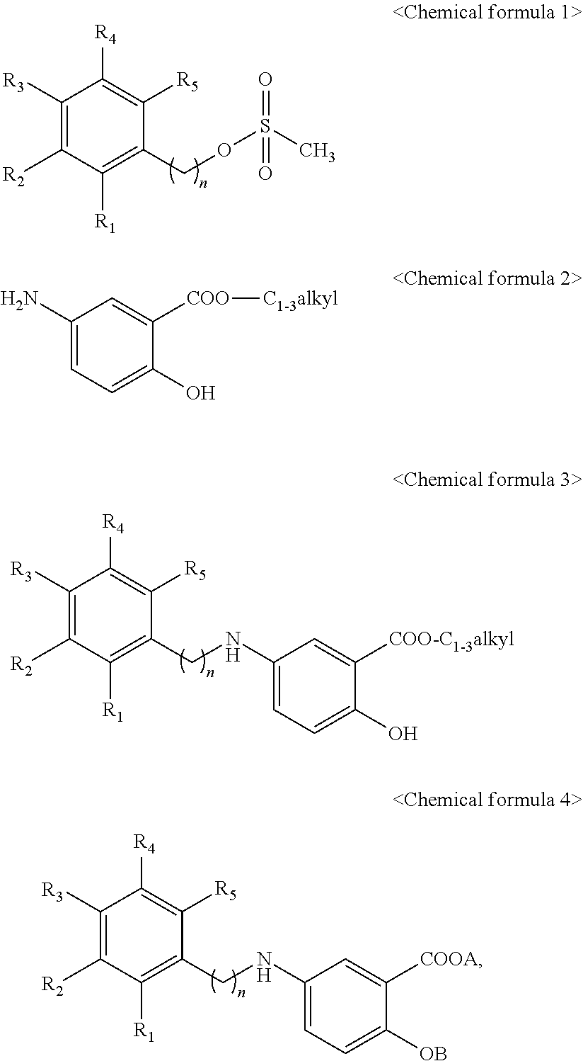 Manufacturing method of 2-hydroxy-5-phenylalkylaminobenzoic acid derivatives and their salts