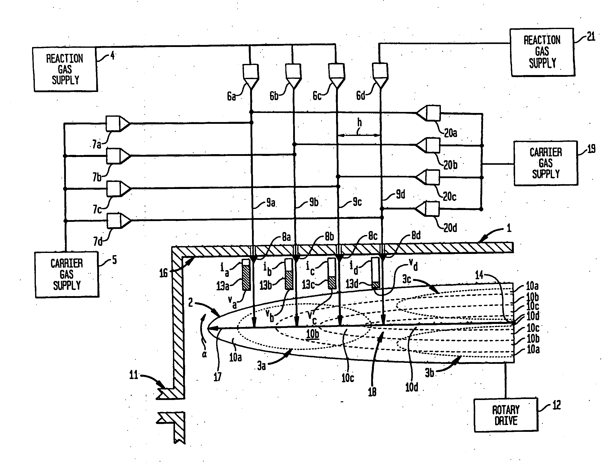 Density-matching alkyl push flow for vertical flow rotating disk reactors
