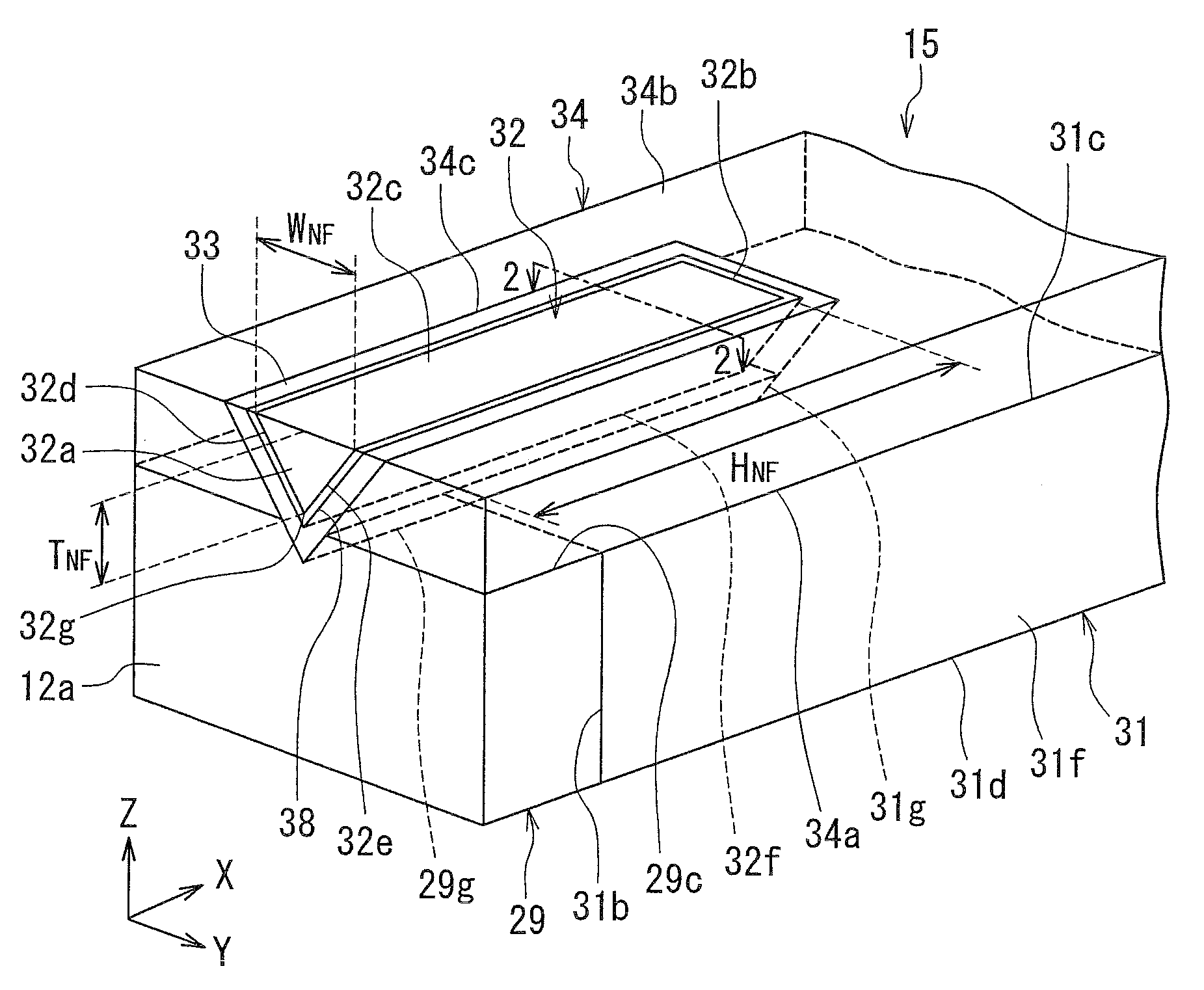 Near-field light generating device including near-field light generating element disposed over waveguide with buffer layer and adhesion layer therebetween