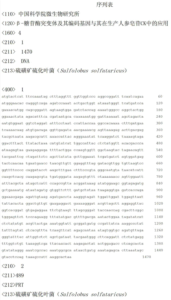 Beta-glycosidase mutant and coding gene thereof, and application thereof in producing ginsenoside CK