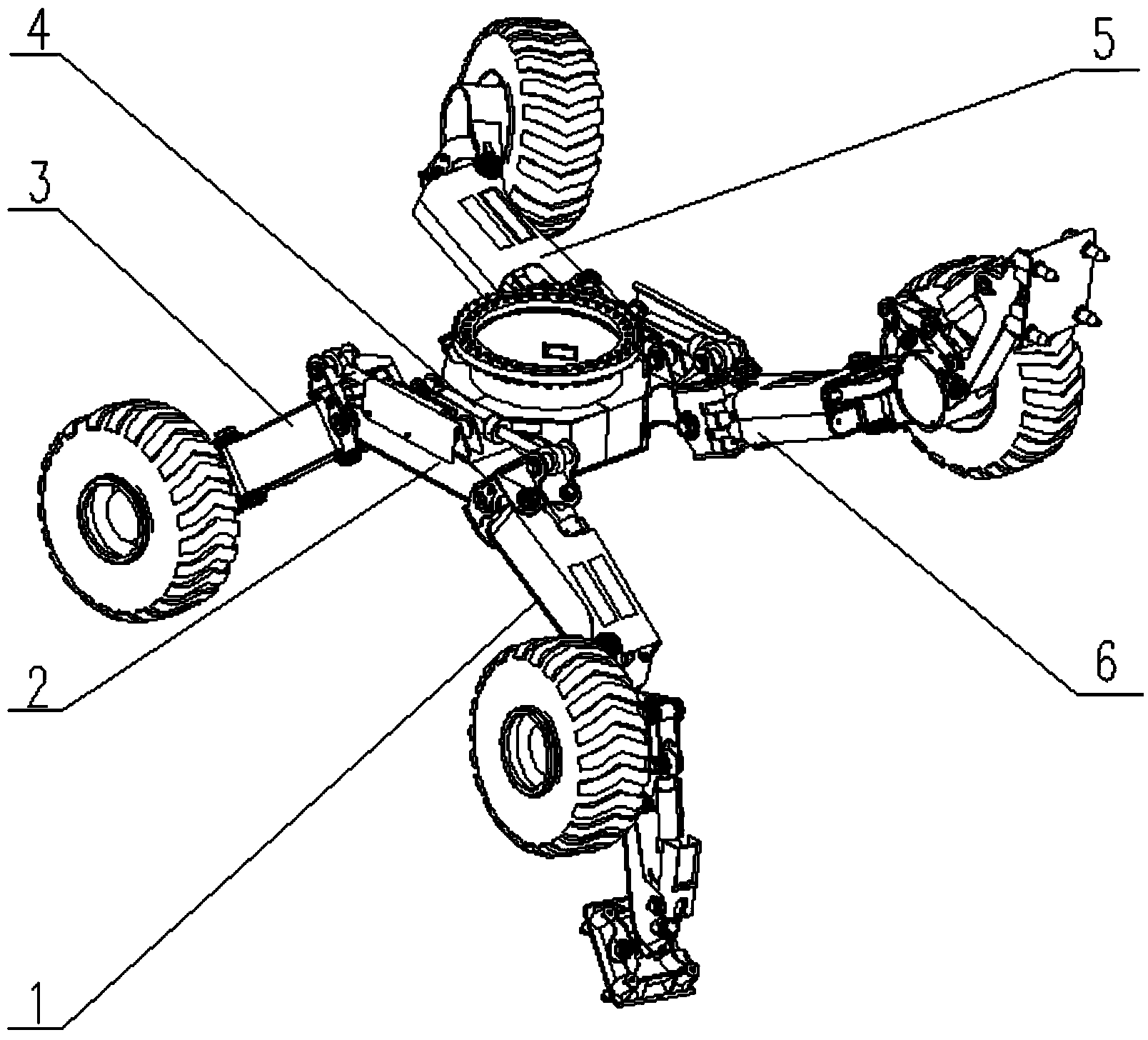 Walking type chassis of symmetrical type multi-freedom-degree four-wheel all-wheel-drive walking type excavator