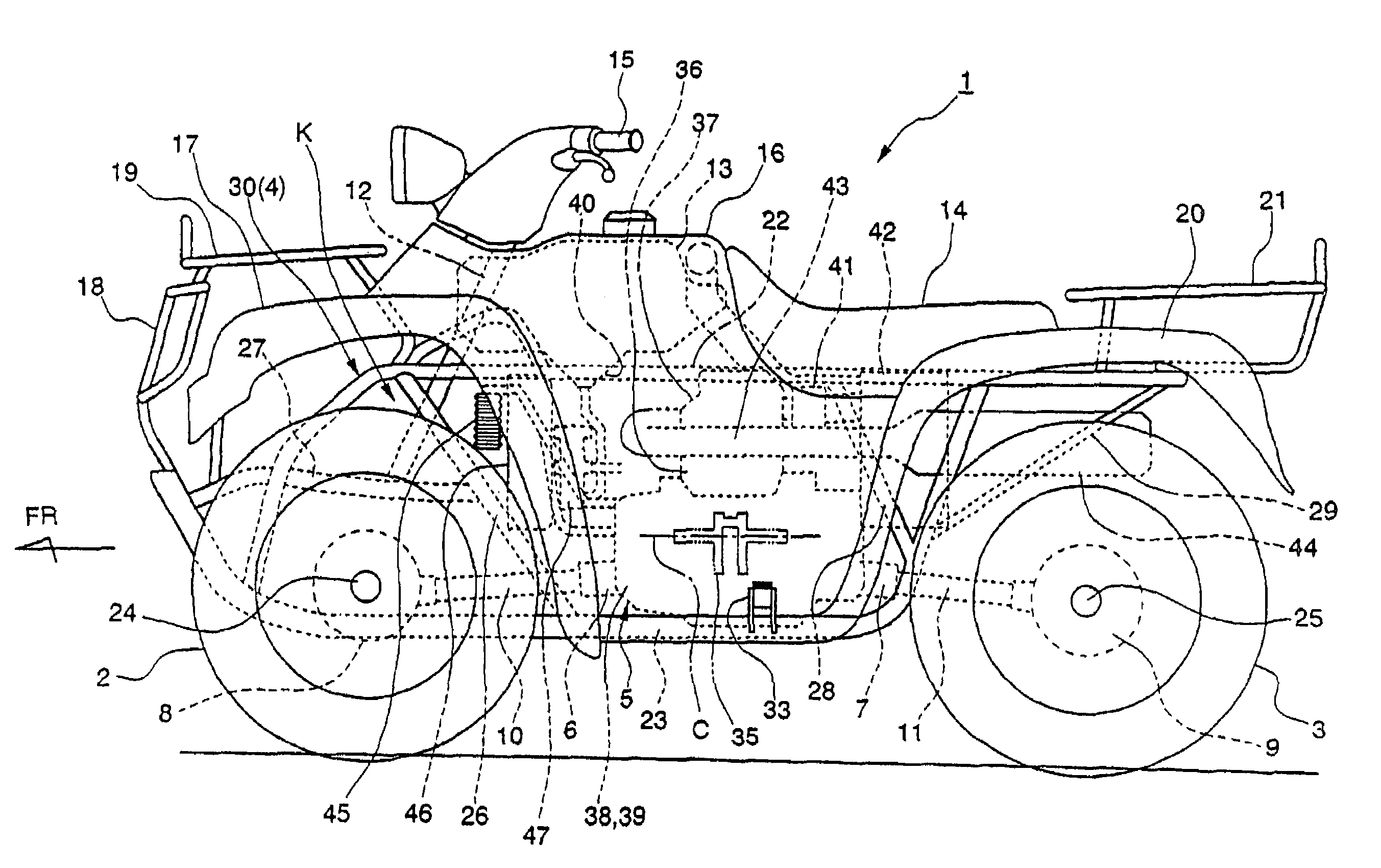 Fuel injection system for a saddle ride type four-wheel vehicle