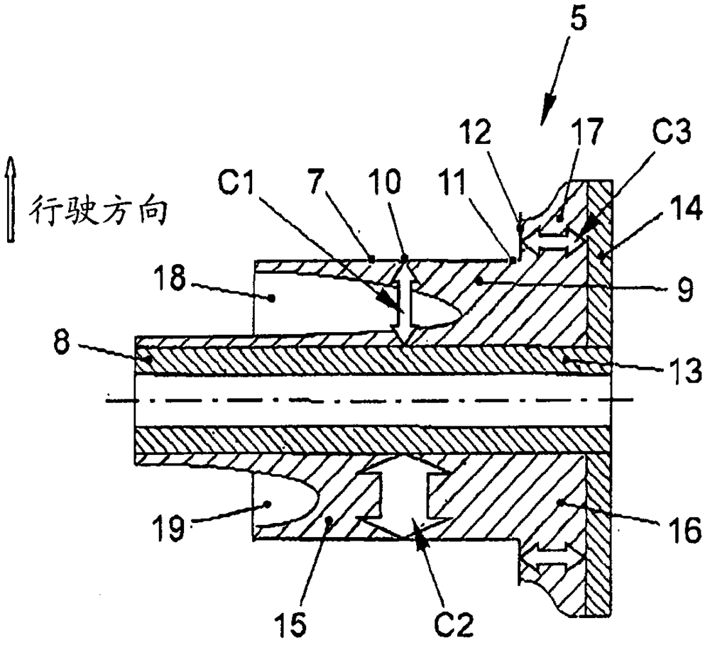 Axle guide bearings for coupling the rear axle to the vehicle body