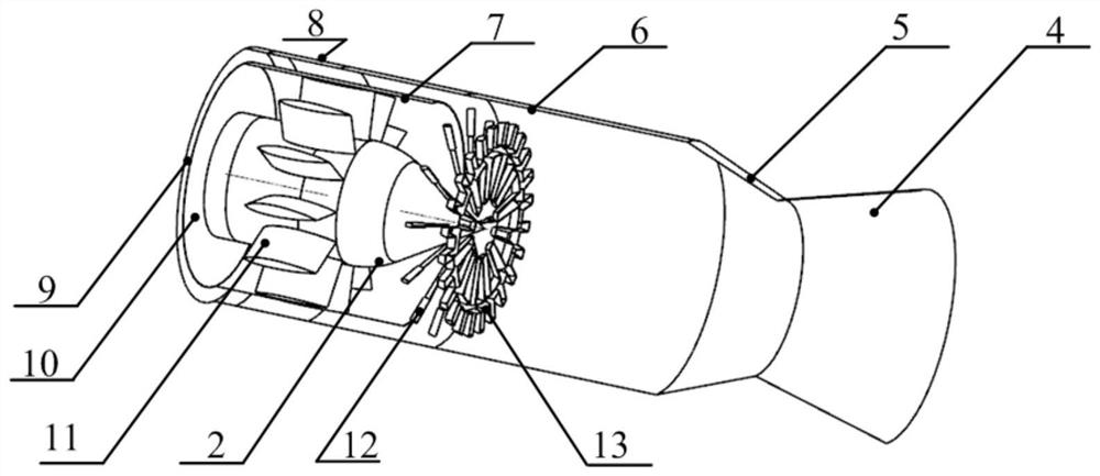Radar and infrared comprehensive stealth structure of thrust augmentation type turbofan engine