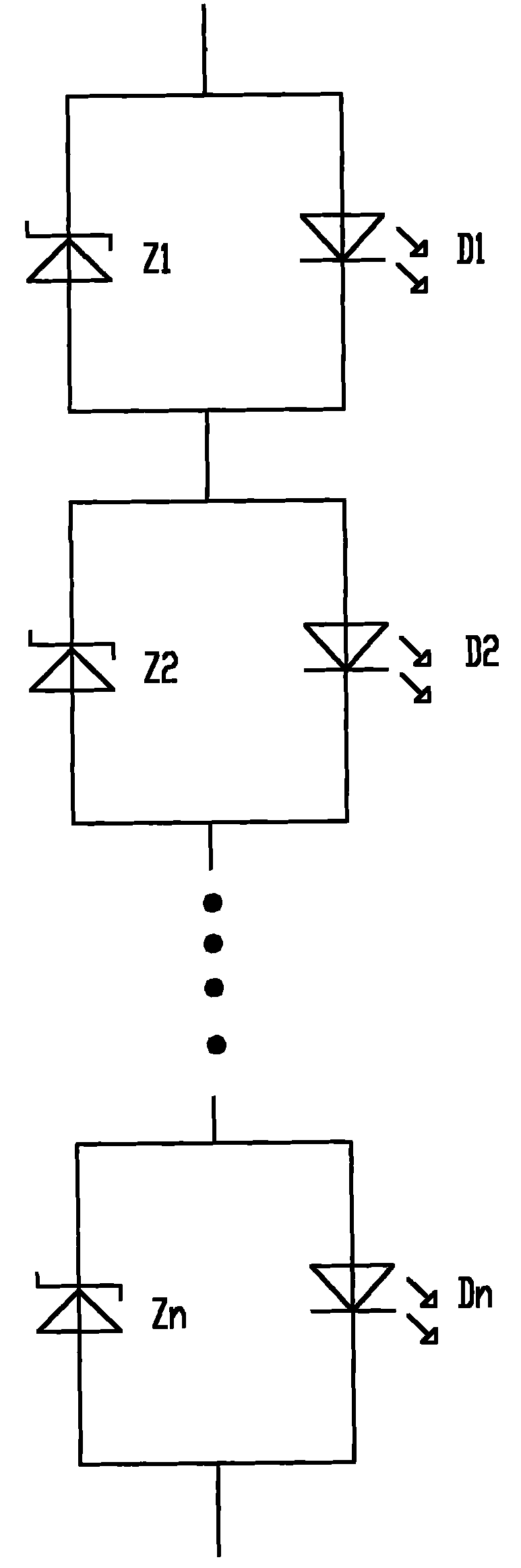 Series LED (Light Emitting Diode) light source with by-pass protection