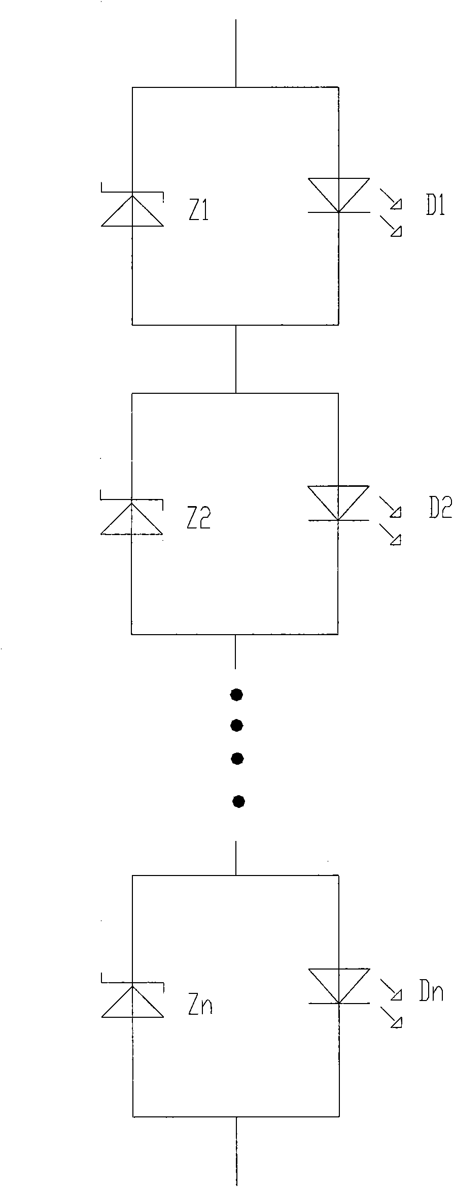 Series LED (Light Emitting Diode) light source with by-pass protection