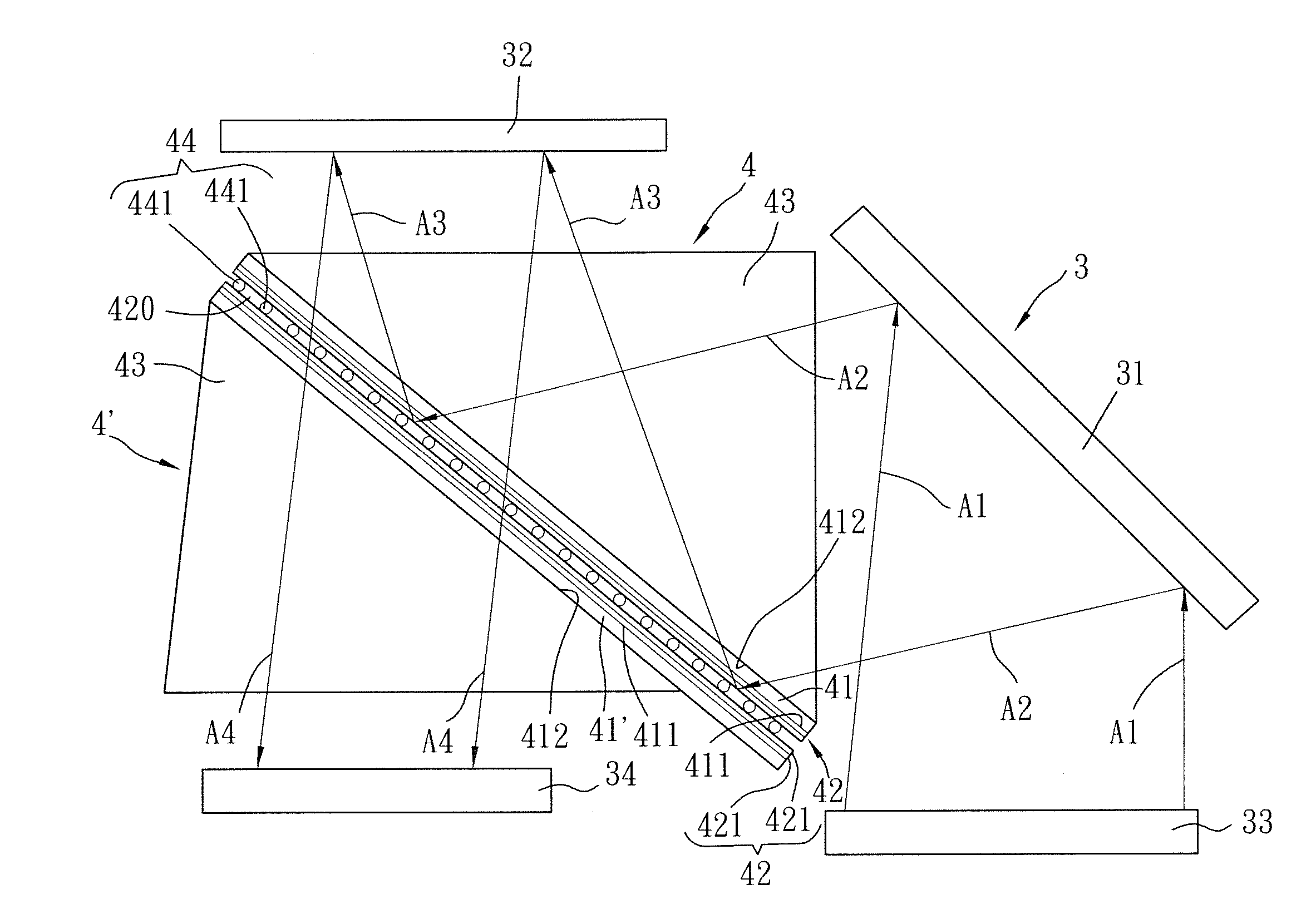 Optical device, method for manufacturing the same, and projector apparatus including the same