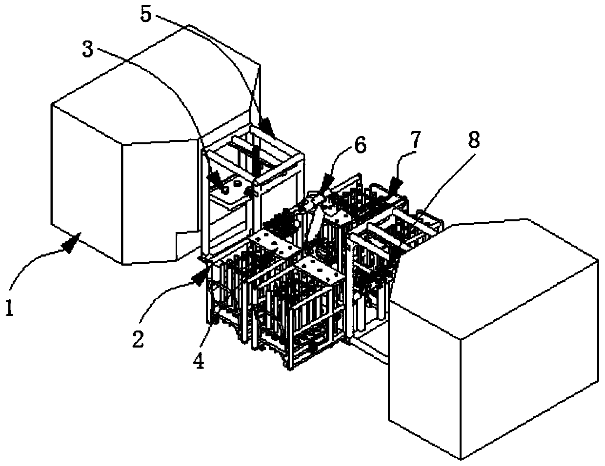 Automatic feeding and discharging production device for synchronous ring part machining