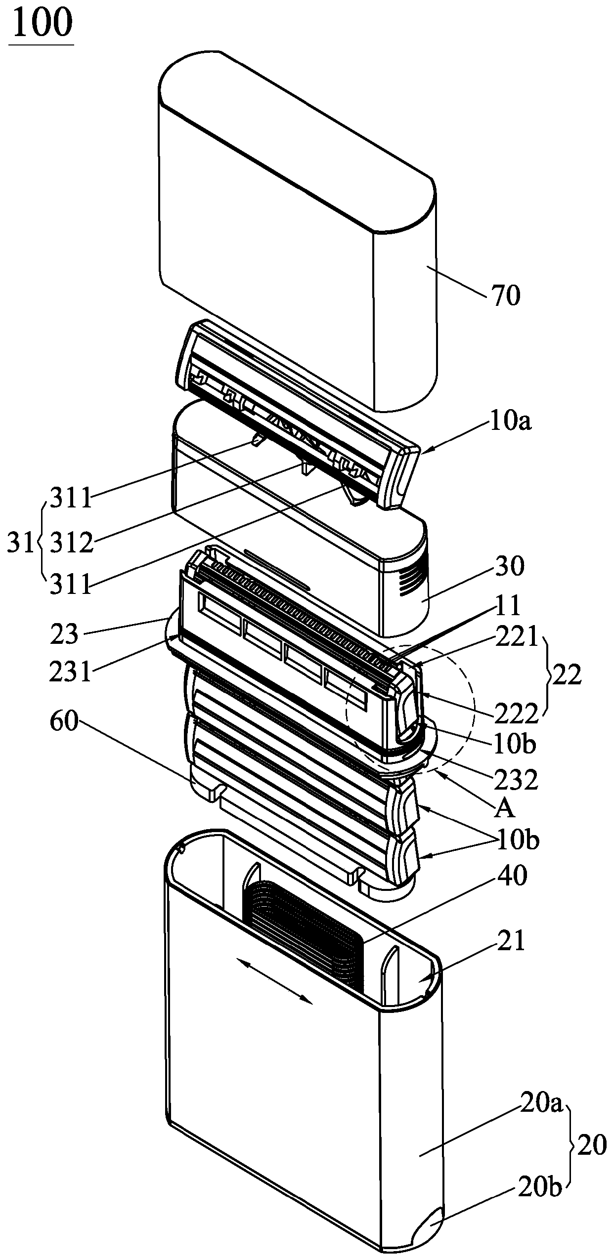 Magazine style hand razor