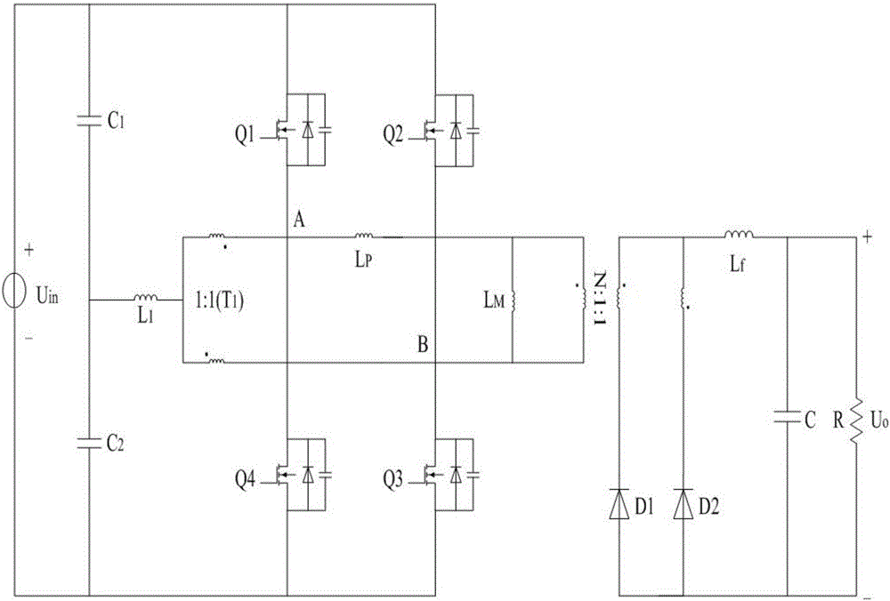 Efficient isolation type DC full-bridge conversion circuit
