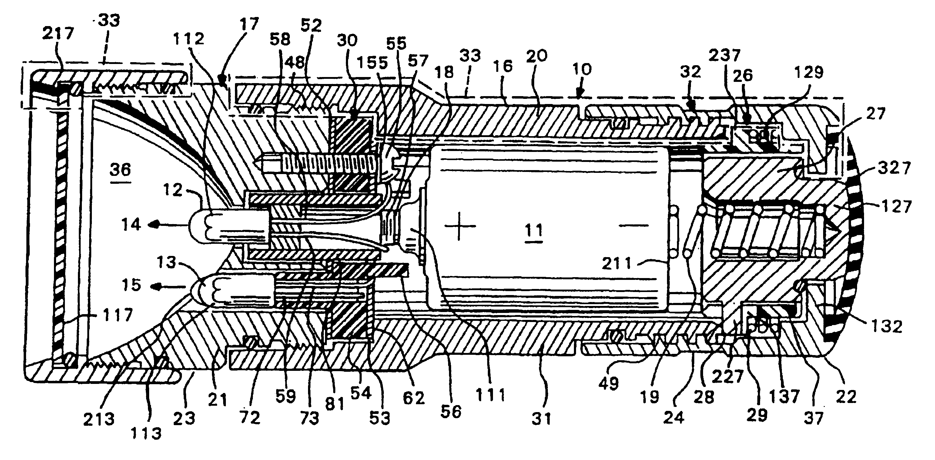 Flashlights and other battery-powered apparatus for holding and energizing transducers