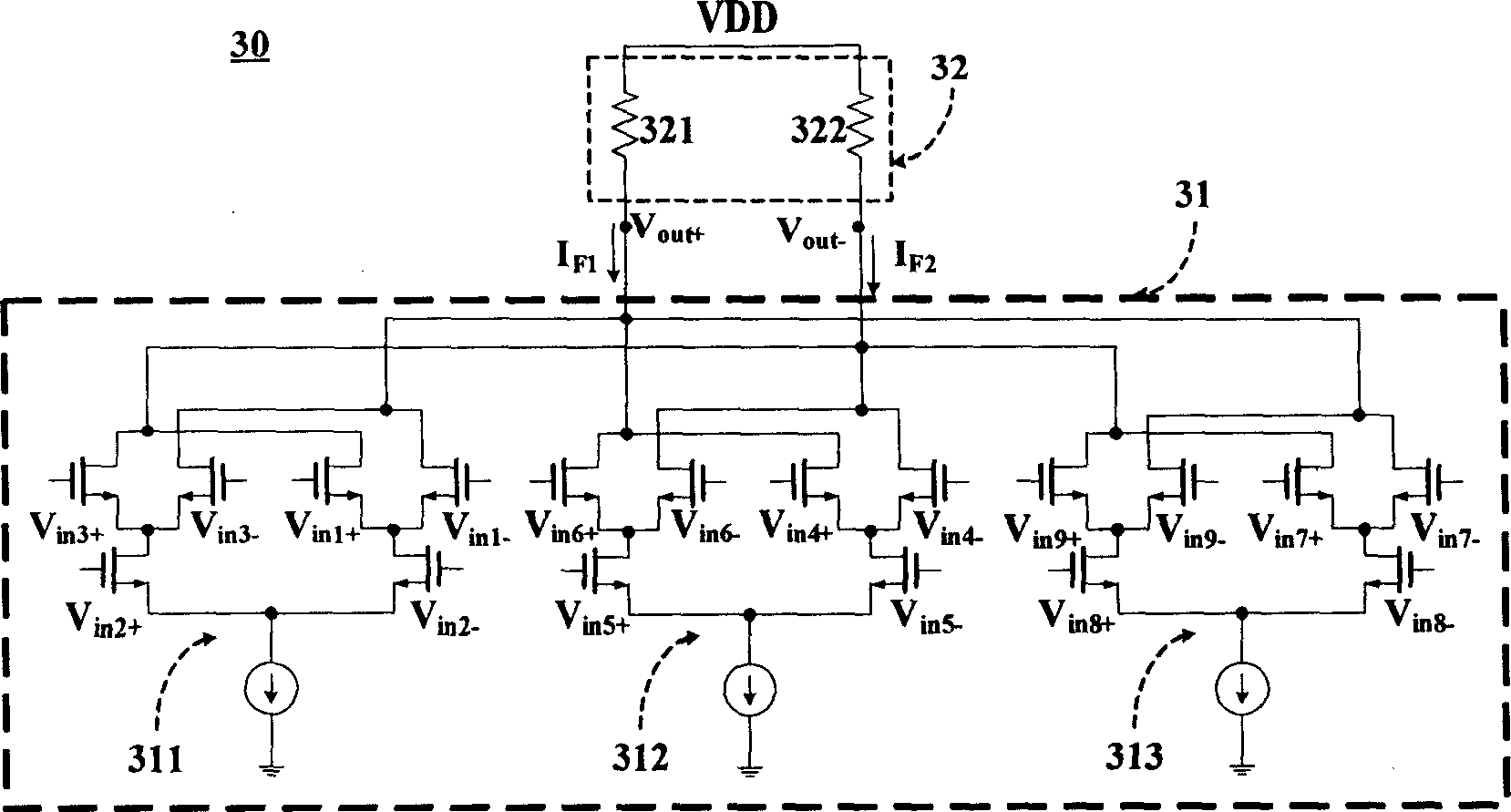 Hybrid two-layer folding circuit for high speed low-power consumption folding structure A/D converter