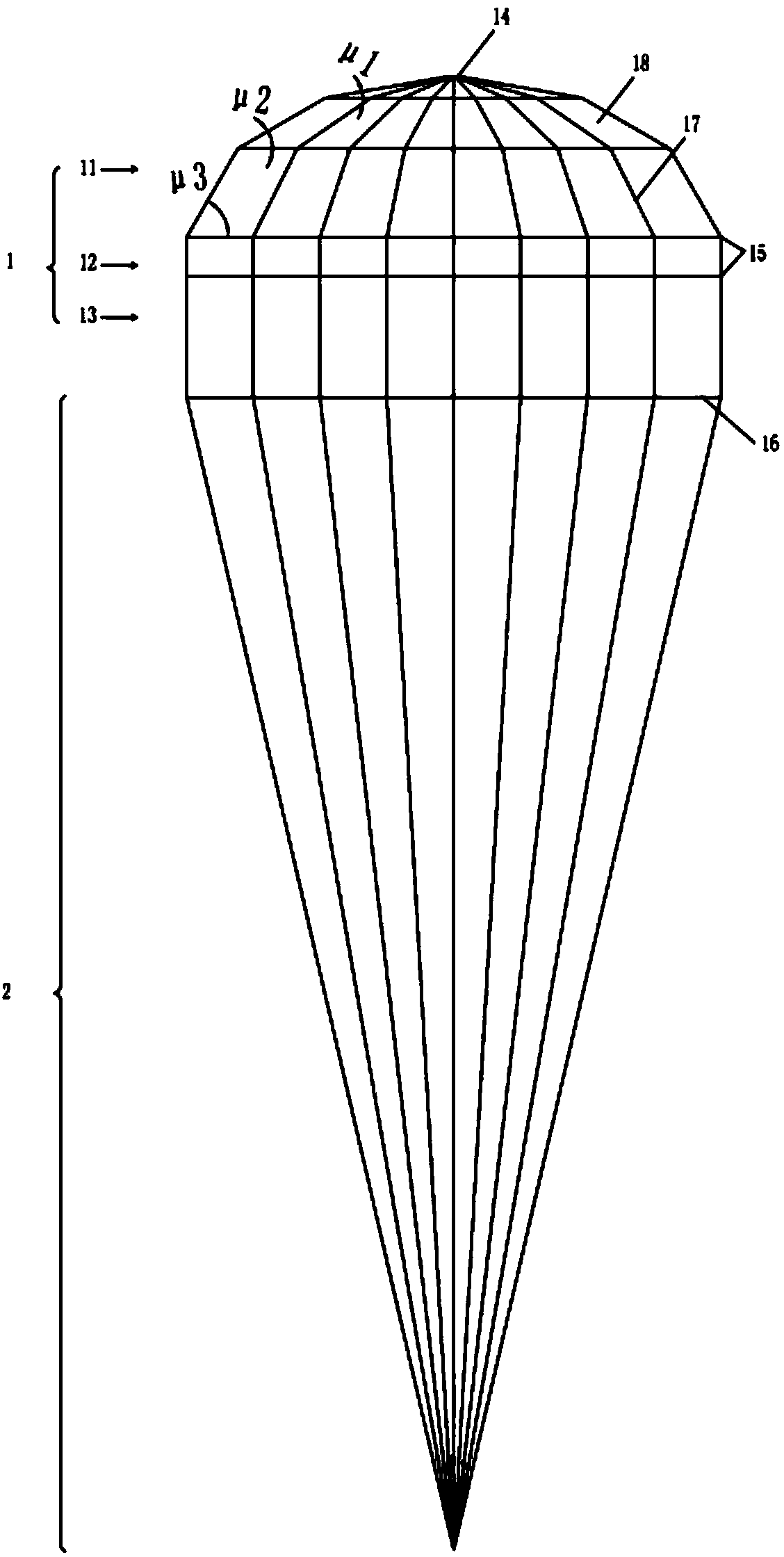 Composite conical slotted parachute and structural design method thereof