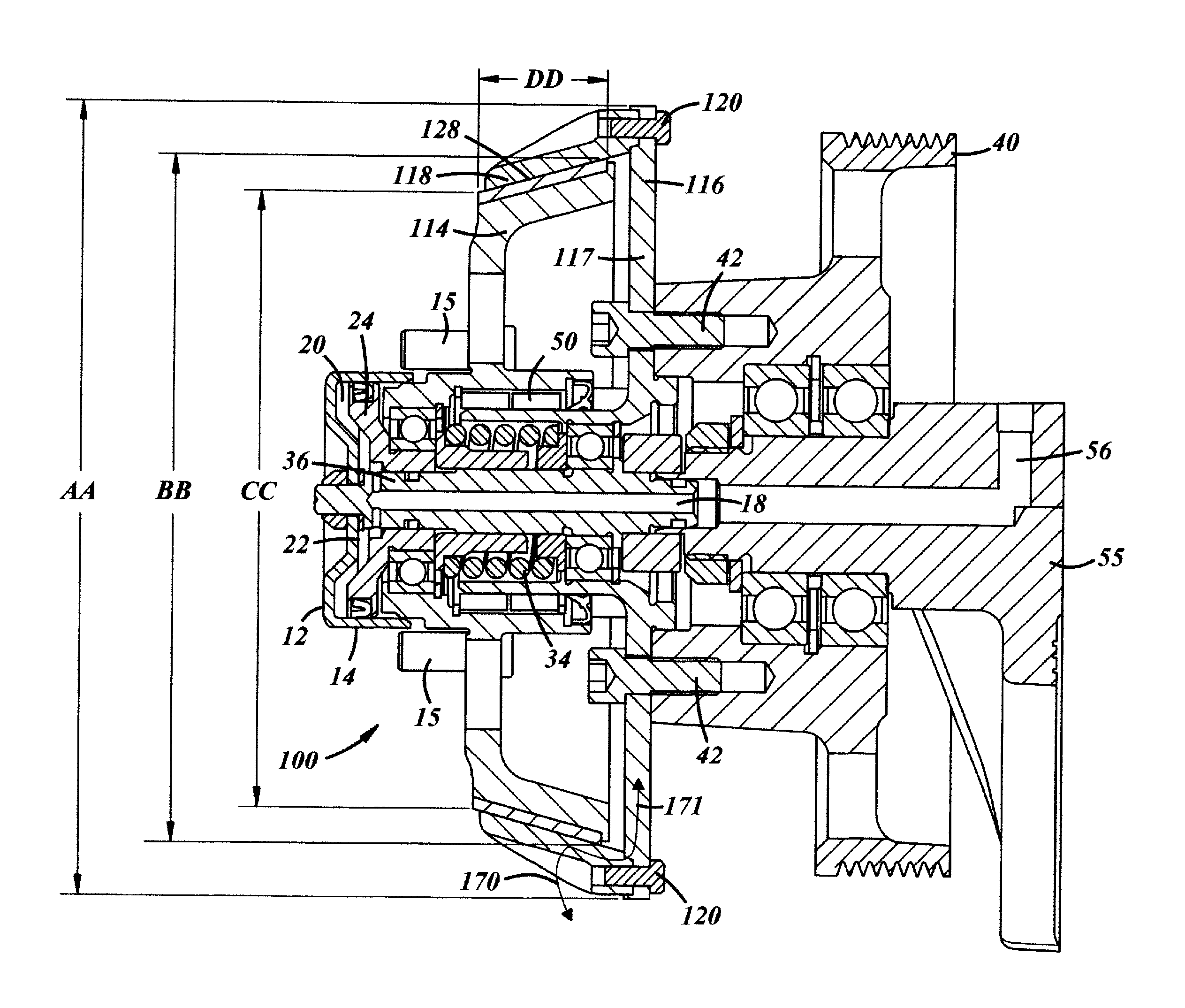 Pneumatic clutch with improved capacity and longevity