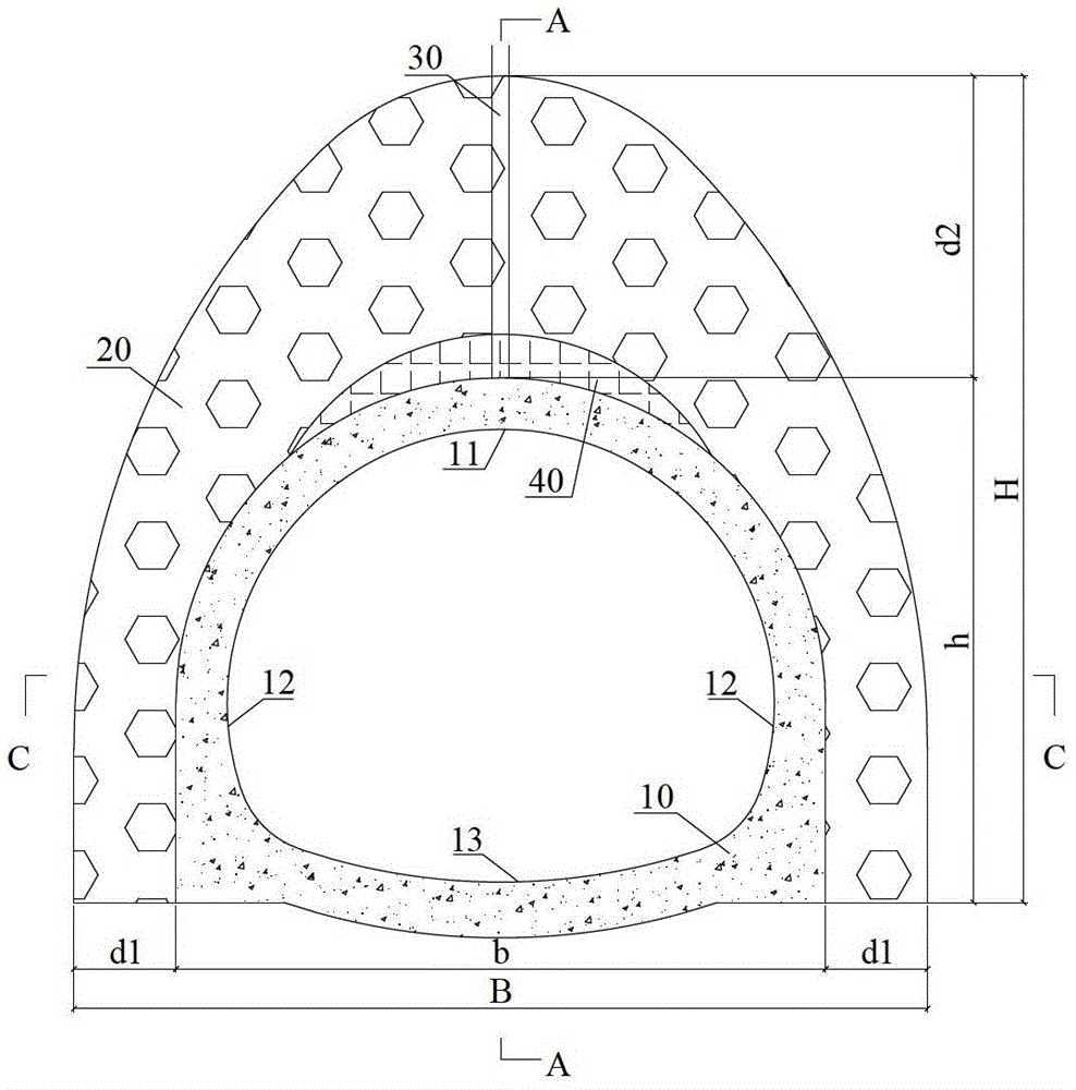 Large-span heavy-load force-induced backfill open-hole lining structure