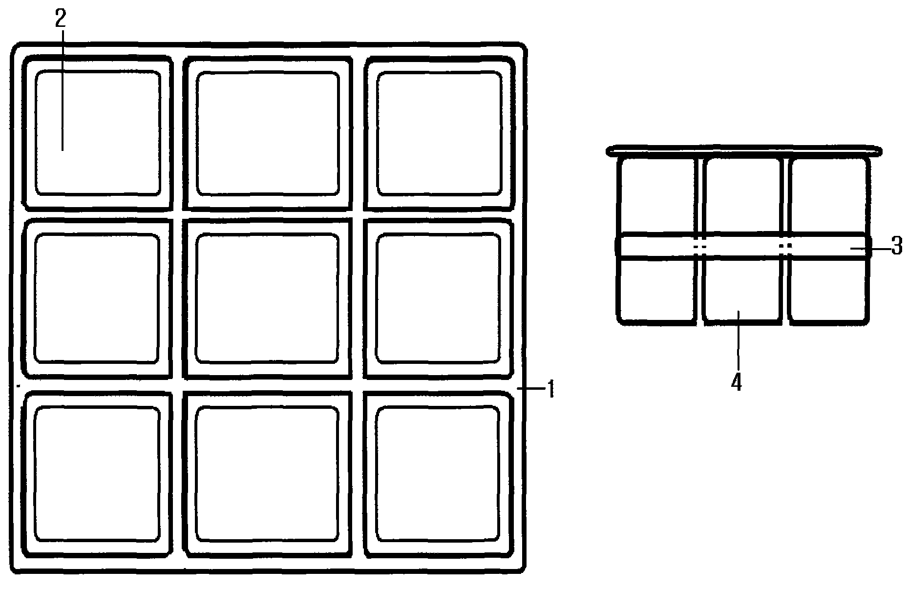Square flat-bottom nine-grid pattern pot