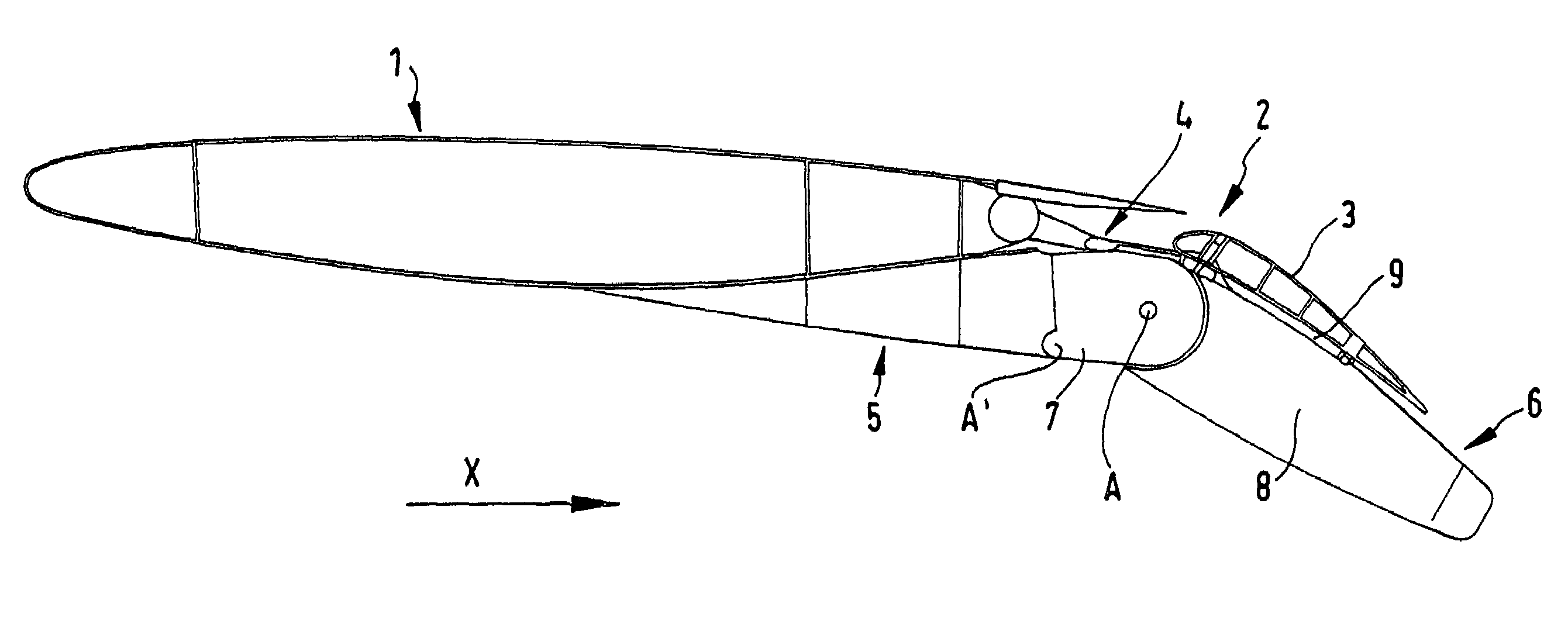 Wing with extendable aerodynamic pivoted flaps