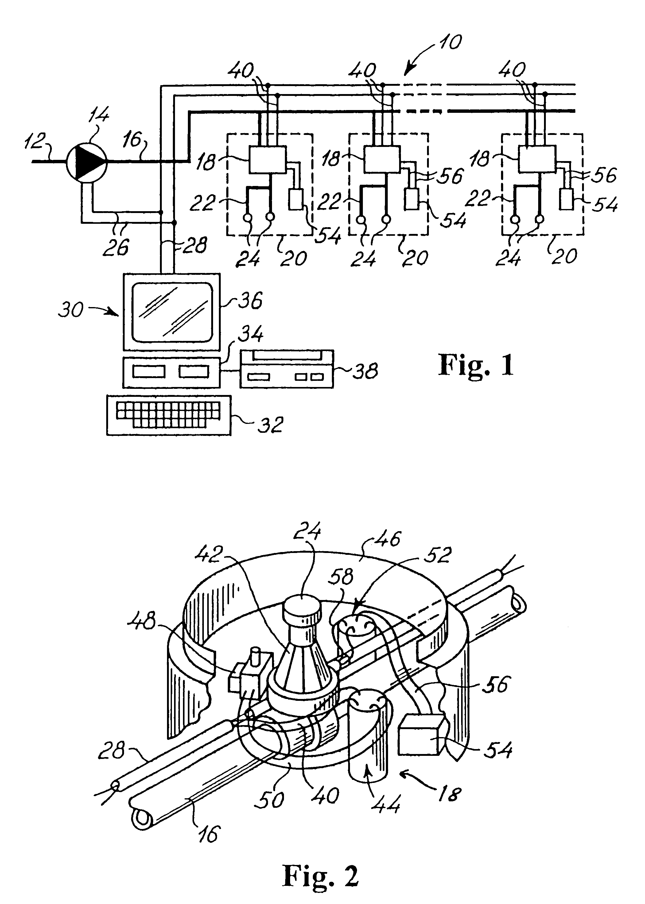 Two-wire controlling and monitoring system for irrigation of localized areas of soil