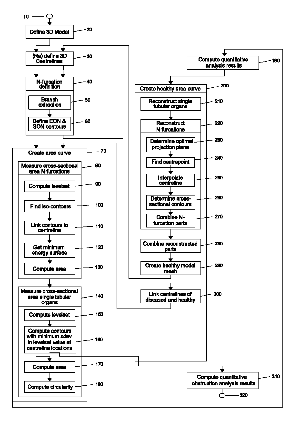 Method and apparatus for quantitative analysis of a tree of recursively splitting tubular organs