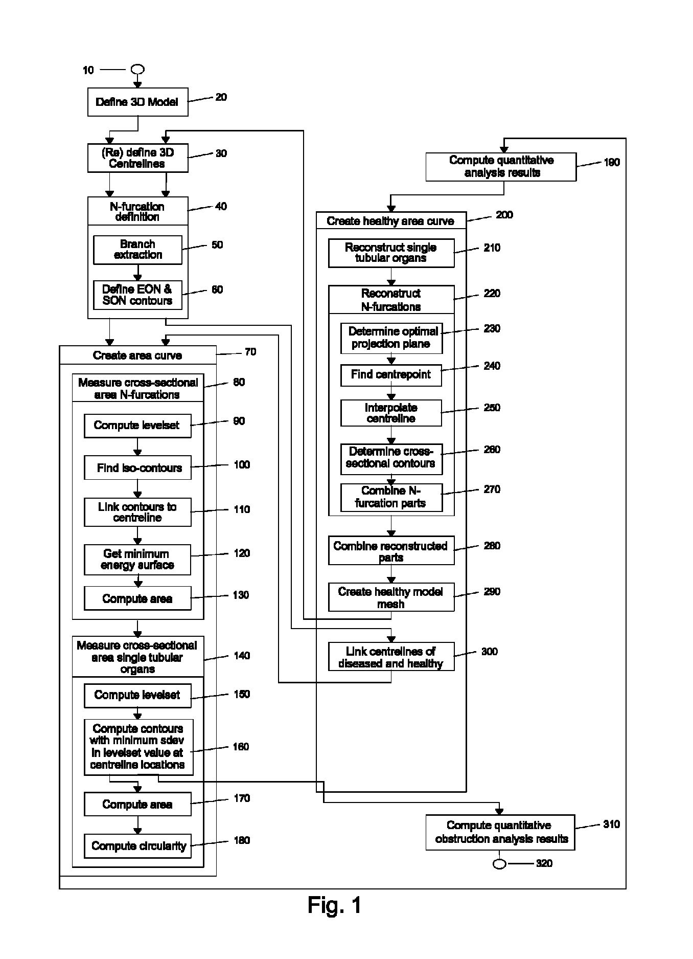 Method and apparatus for quantitative analysis of a tree of recursively splitting tubular organs