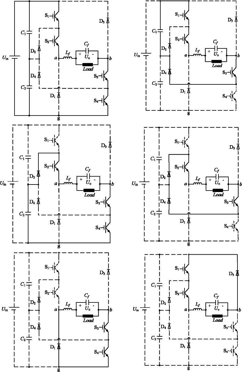 Three-level Buck conversion control method of X-shaped symmetrical H bridge and implementation device thereof