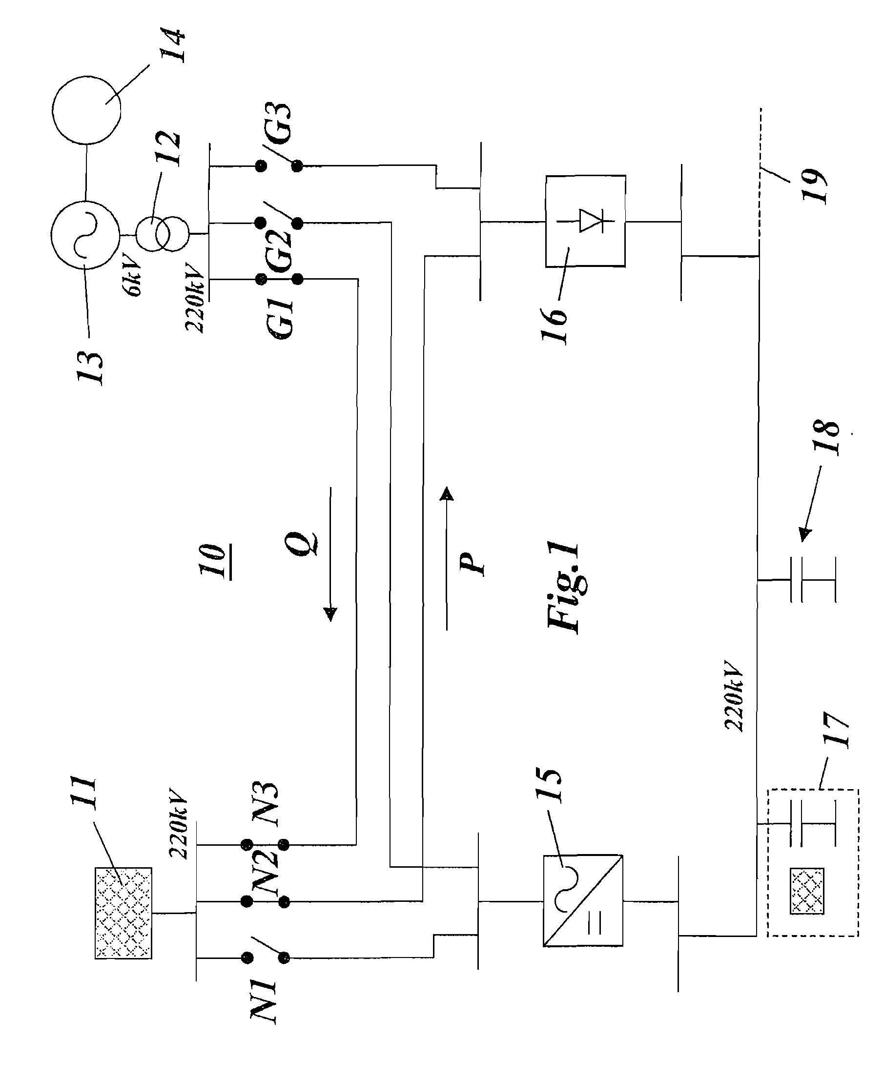Electrical installation for coupling a power supply system and a central direct current branch and method for operating an installation of this type