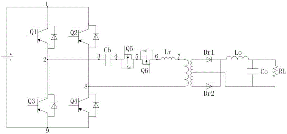 Phase-shifting control full-bridge zero-current converter and direct-current switching power source
