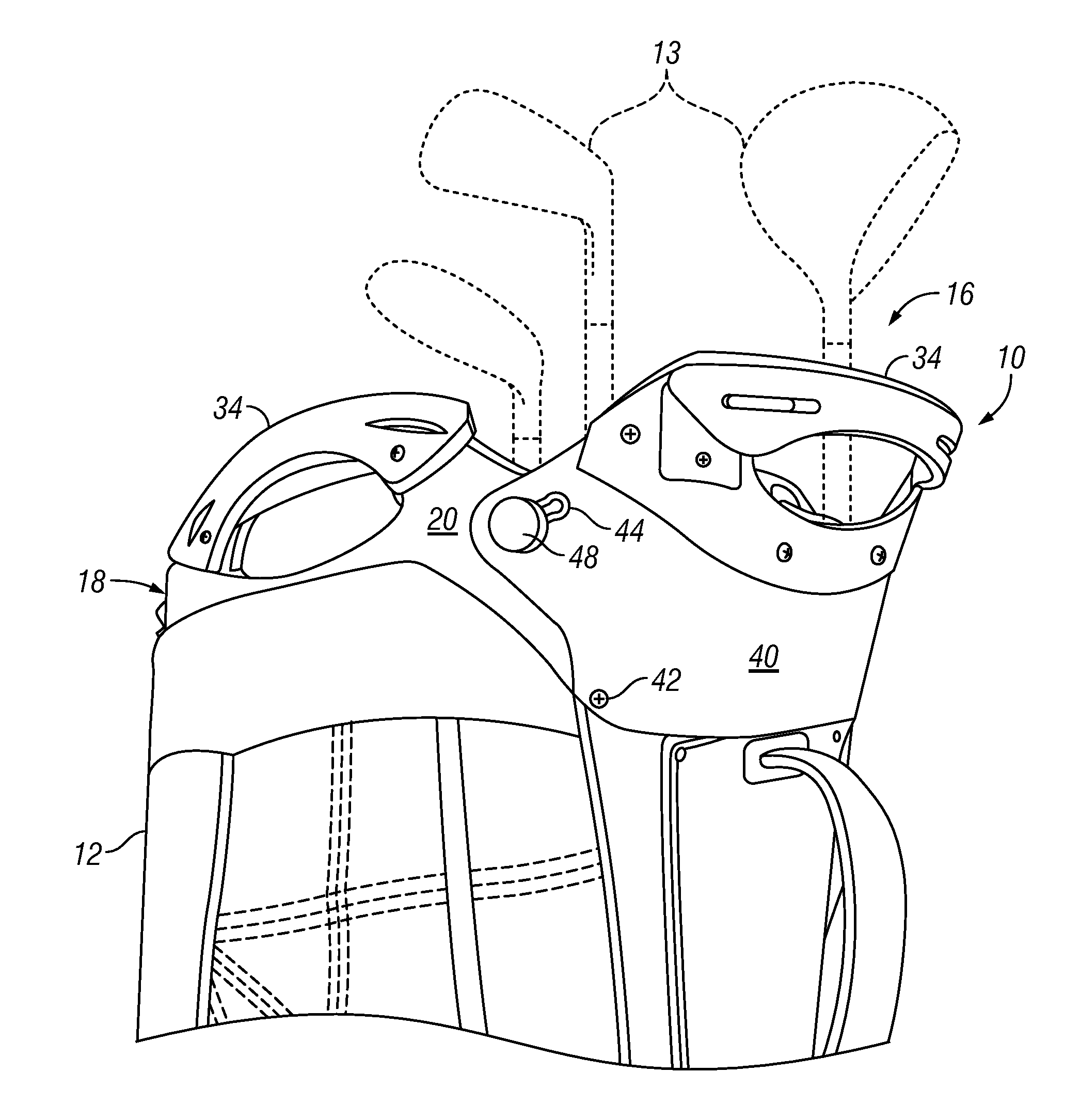 Golf bag with expandable collar apertures