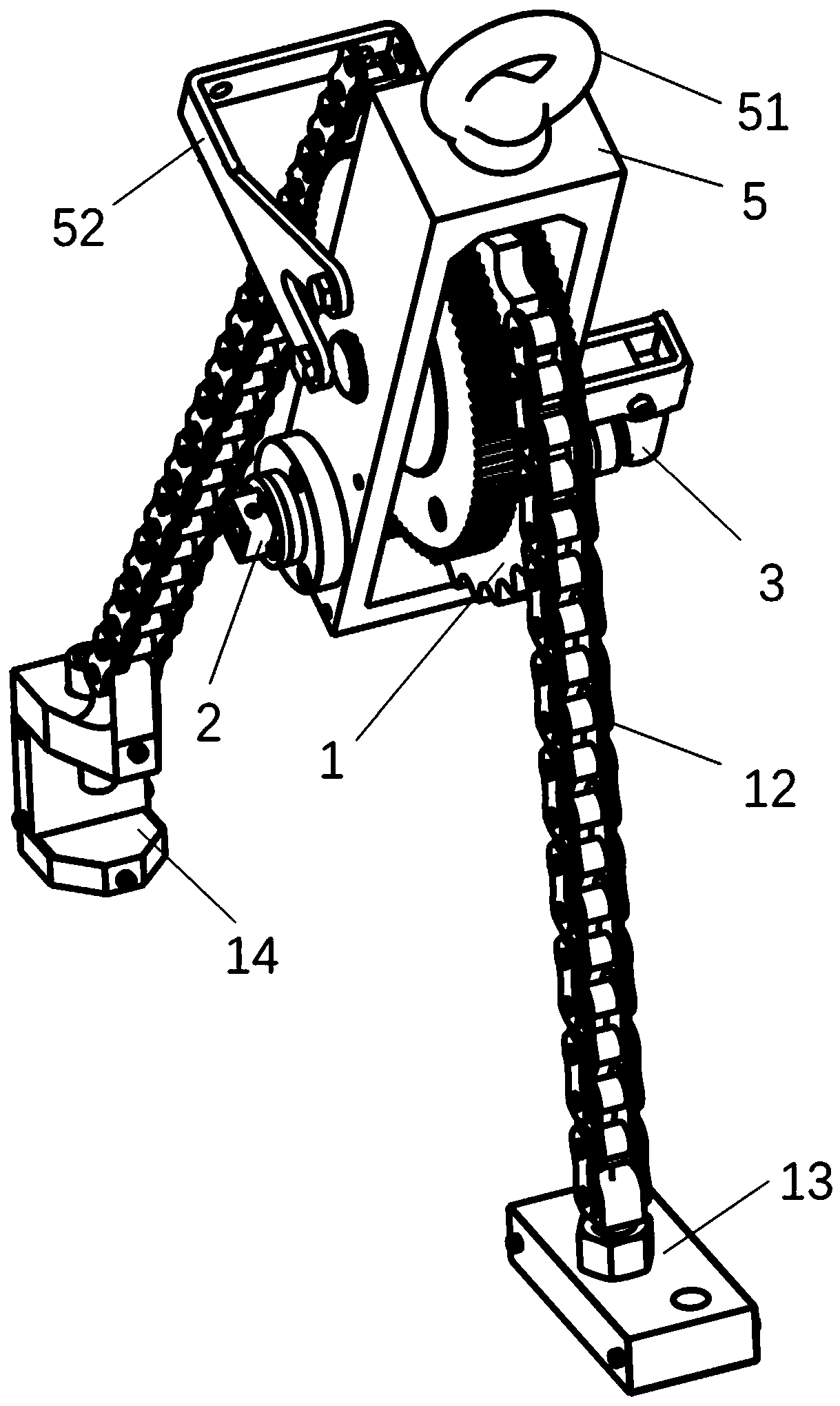 Chain type angle-adjustable lifting device for overall disassembly and assembly of air cylinder unit