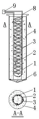 Reinforced sack grouting stone-breaking pile with heat transferring tube buried therein and construction method