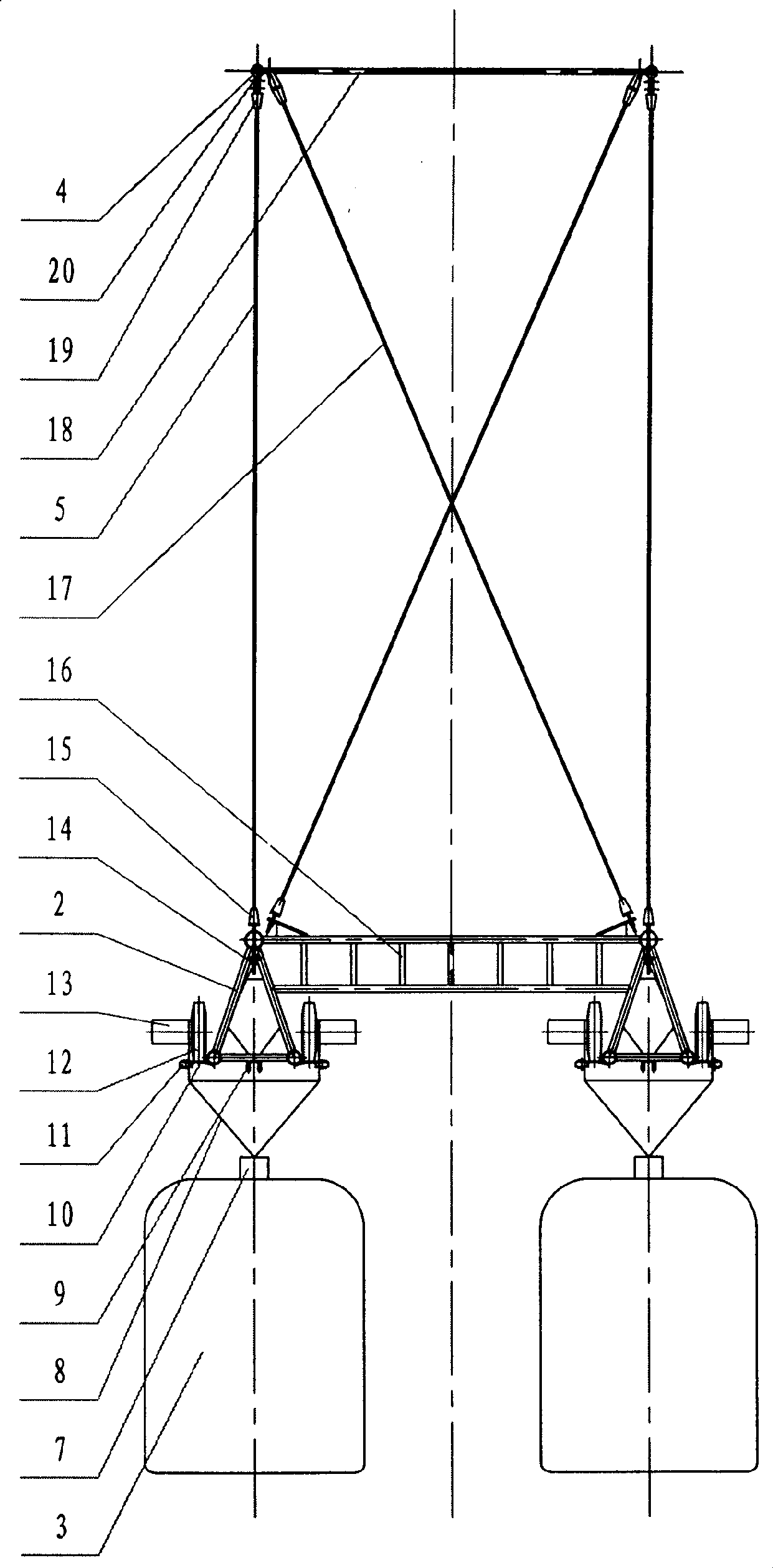 Suspension train traffic system with hanging rail