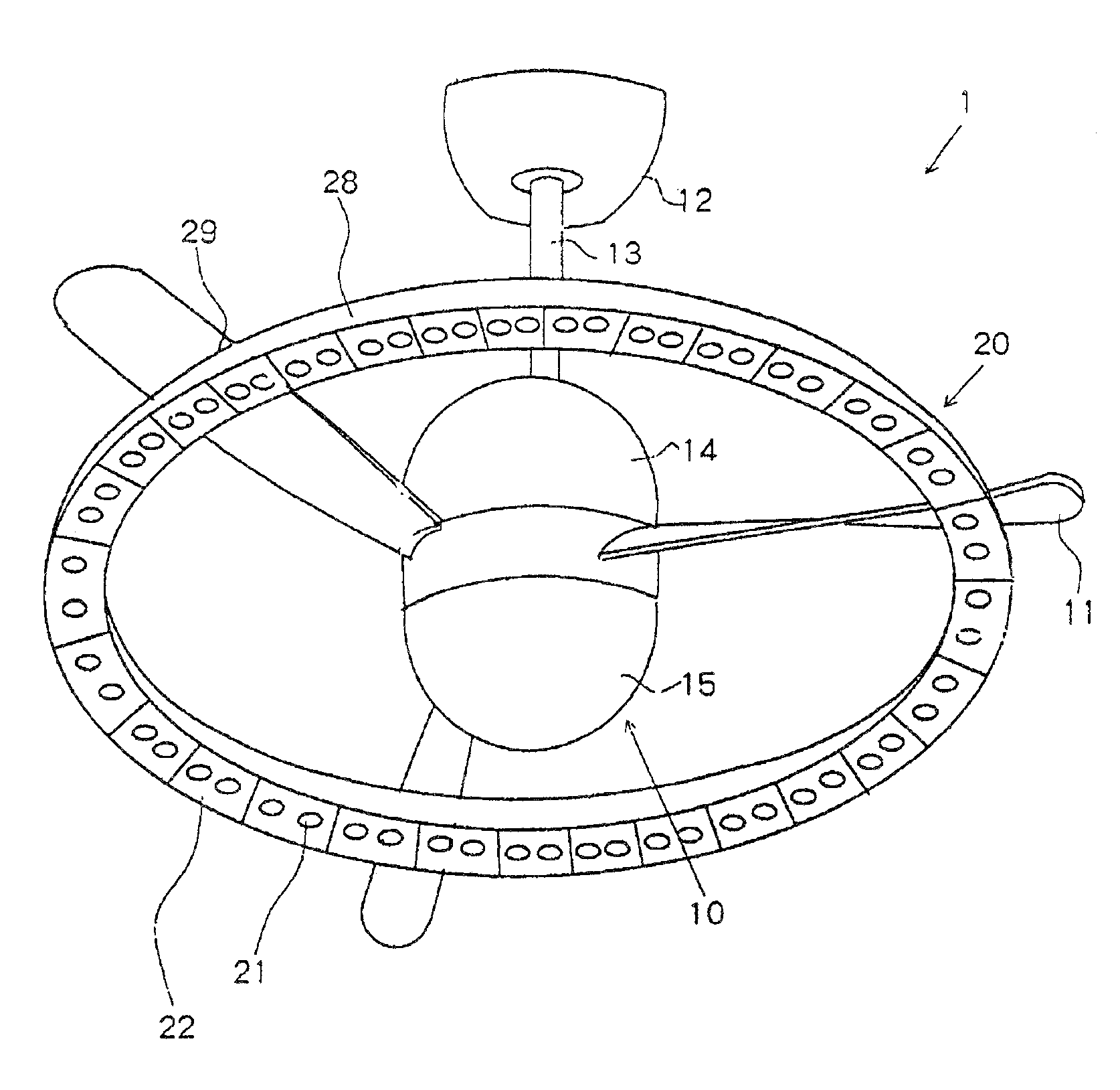 Ceiling fan with rotary blade surface light