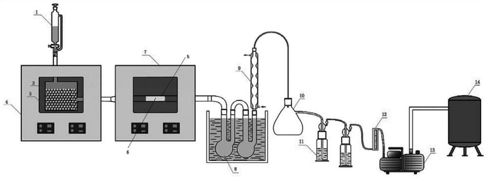 Two-stage microwave tandem catalytic pyrolysis device for waste oil