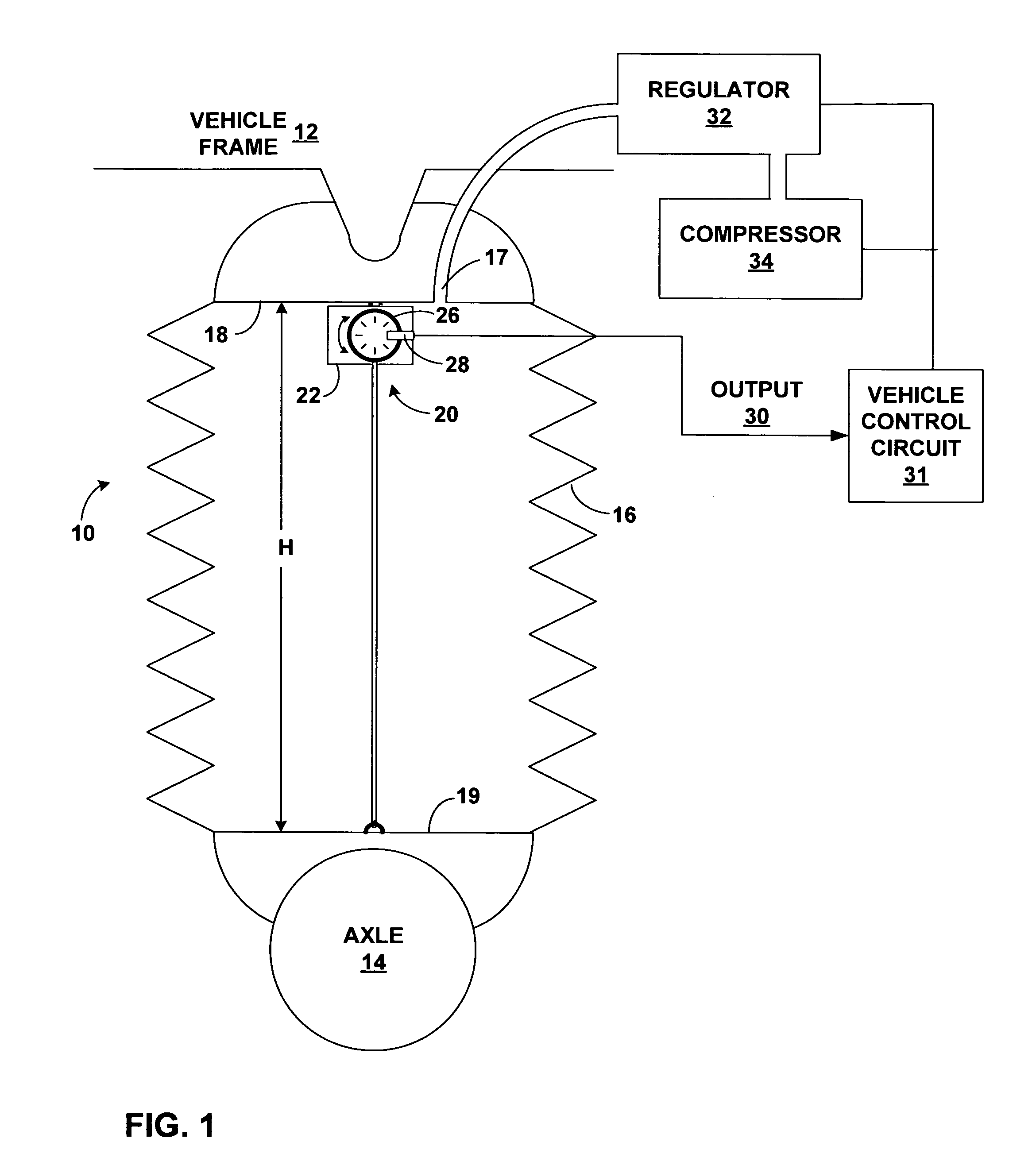 Suspension structure with internal height sensor assembly