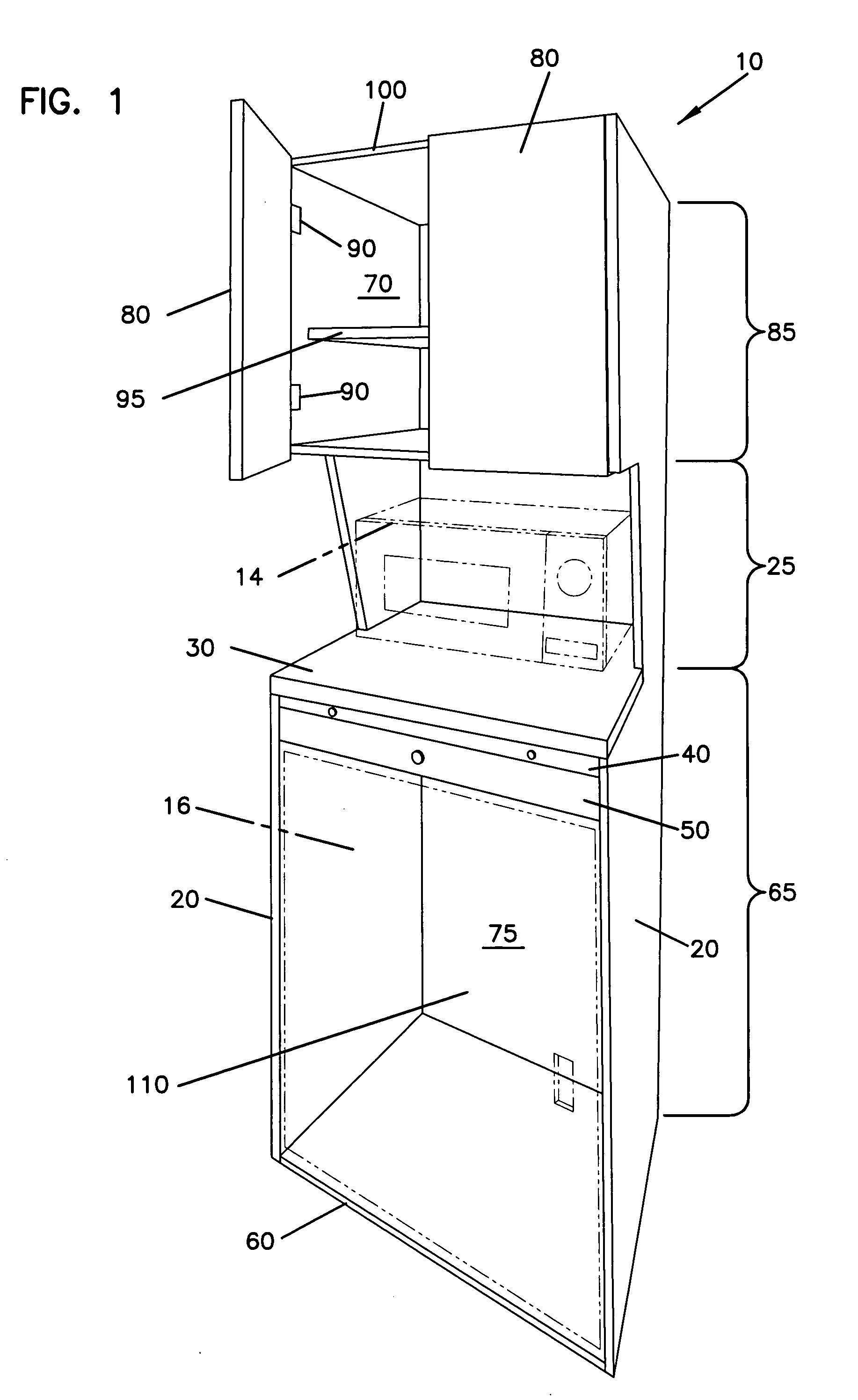 Cabinet apparatus for kitchen utensils and appliances